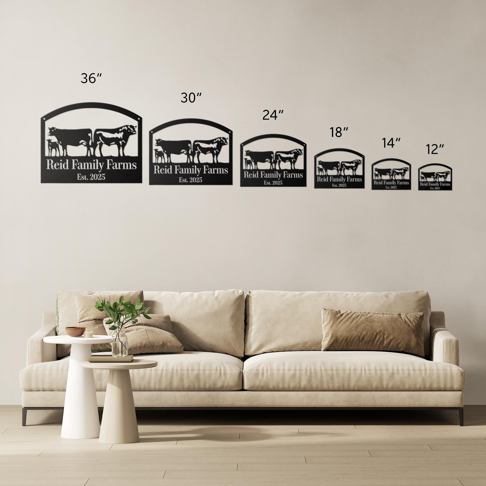 Personalized Cattle Farm Sign | Custom Cow Ranch Metal Art | Livestock Family Die-Cut | Established Date Barn Decor