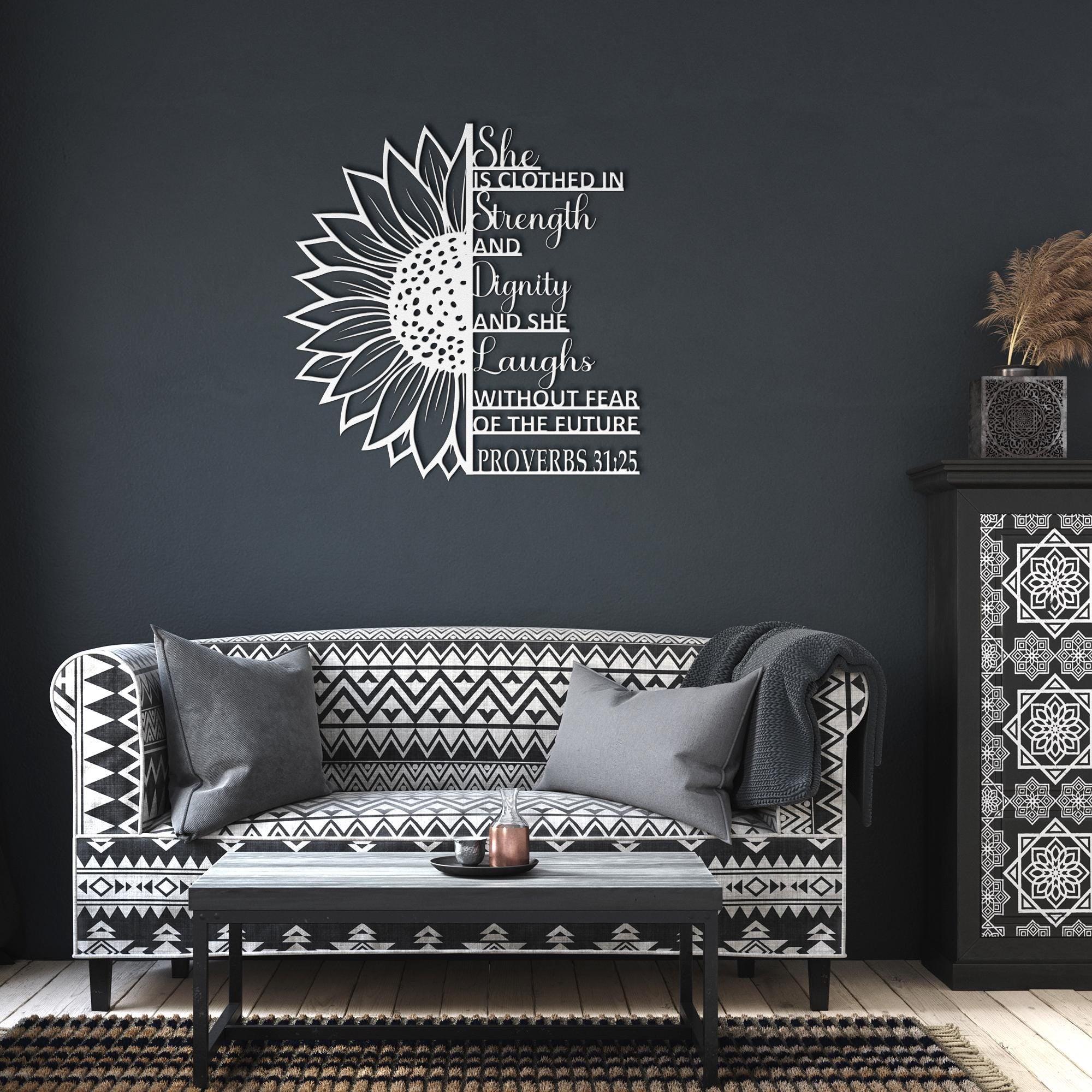 Christian Metal Wall Art, Proverbs 31:25, Faith Home Decor