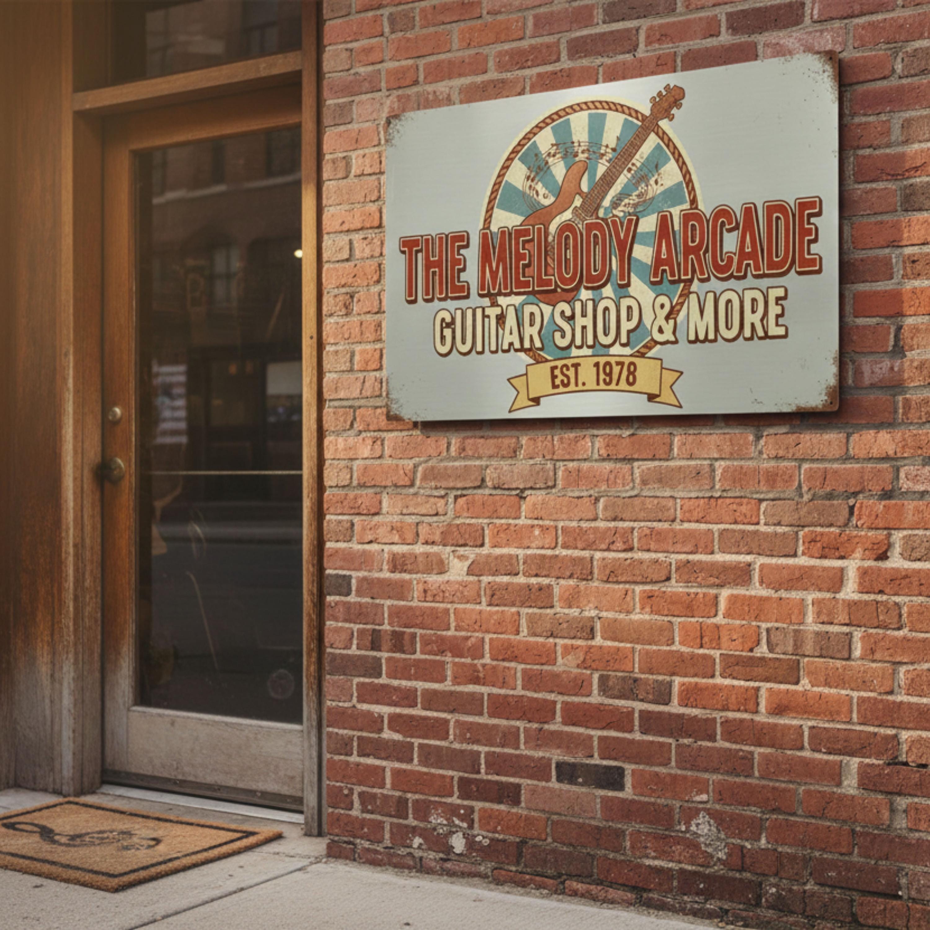 Custom Guitar Shop Metal Sign | Personalized Plaque | Retro Music Studio Decor | Vintage Guitarist Established Art Gift