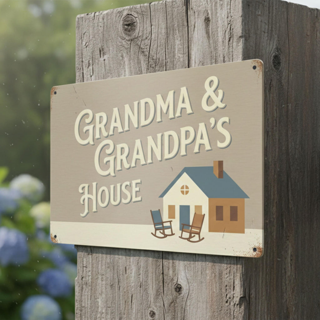 Grandparents Metal Sign - Personalized Farmhouse Porch Decor With Rocking Chair Wall Art