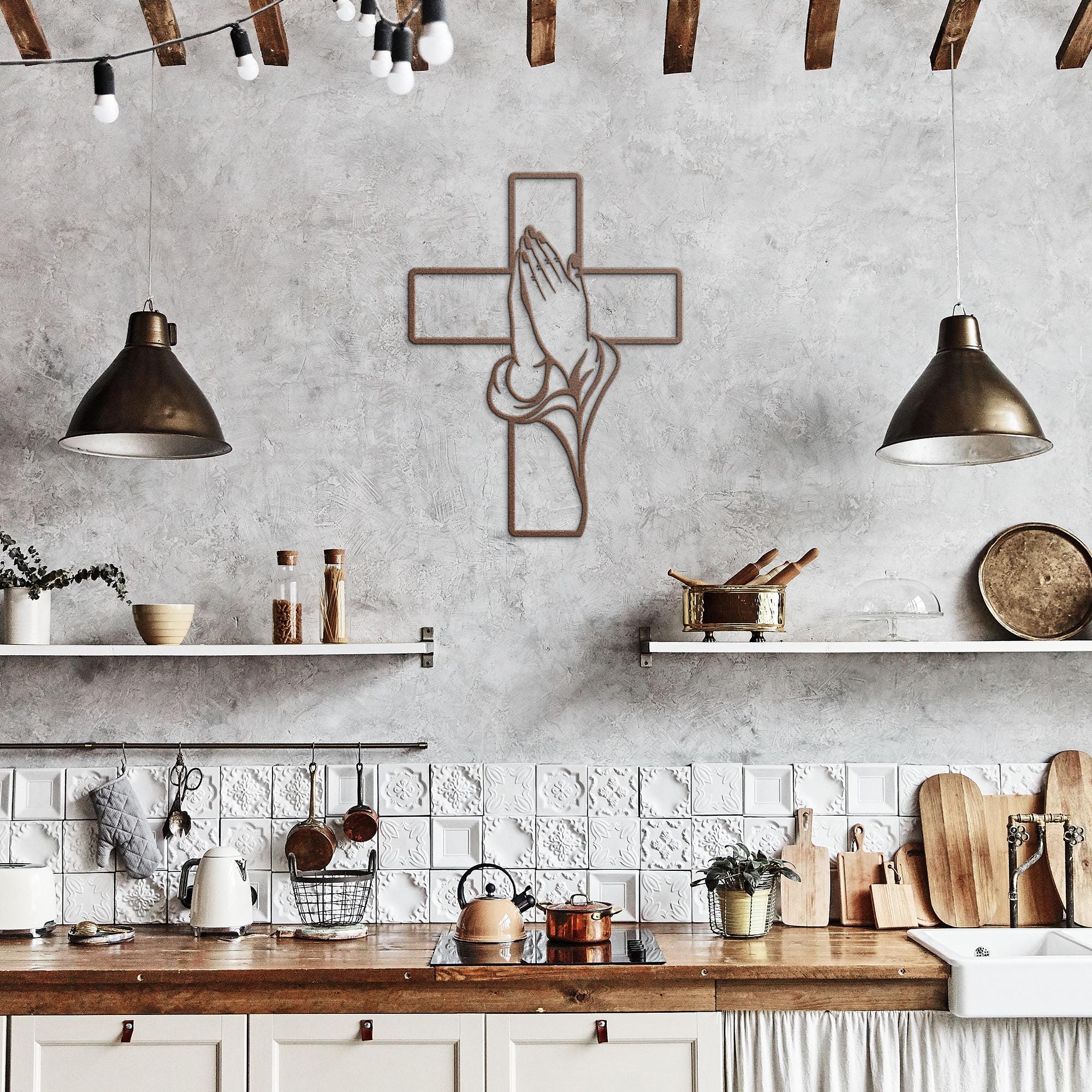 Praying Hands Cross Art - Durable Steel Wall Art | Christian Wall Decor