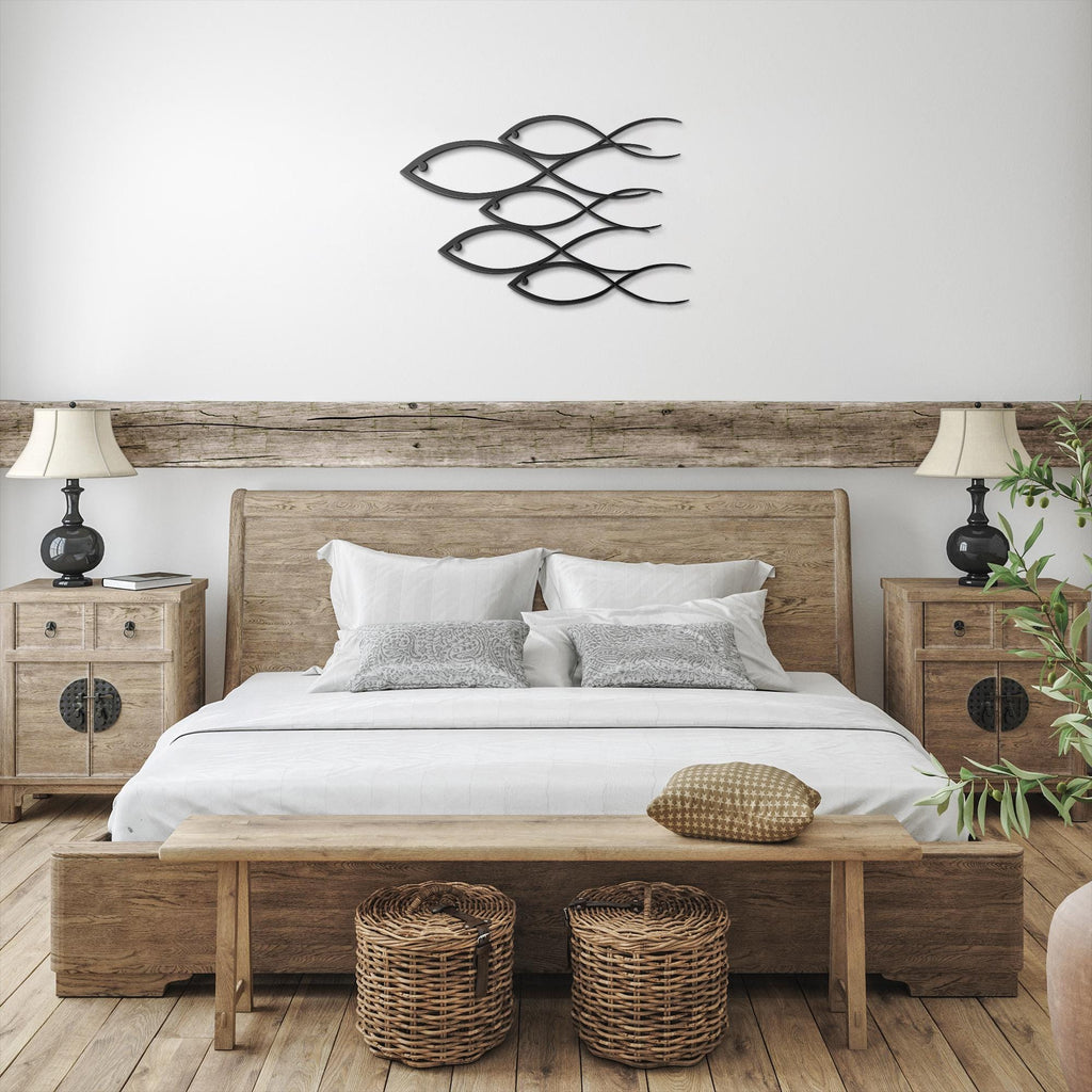 School of Fish Metal Wall Art, Coastal Home Decor, Nautical Beach House Sign, Bathroom Art