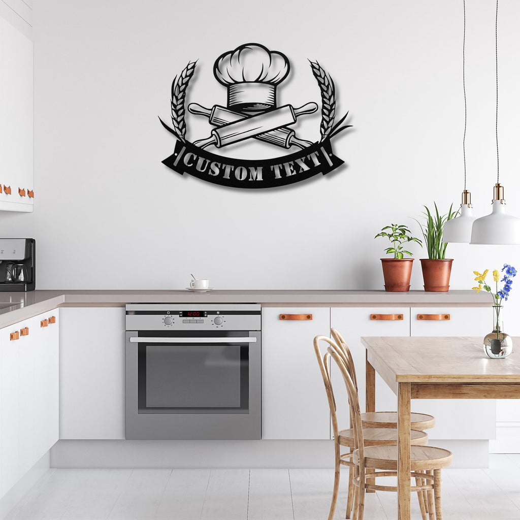 Personalized Baker Sign - Custom Kitchen Decor | Chef Metal Sign & Rolling Pin Art