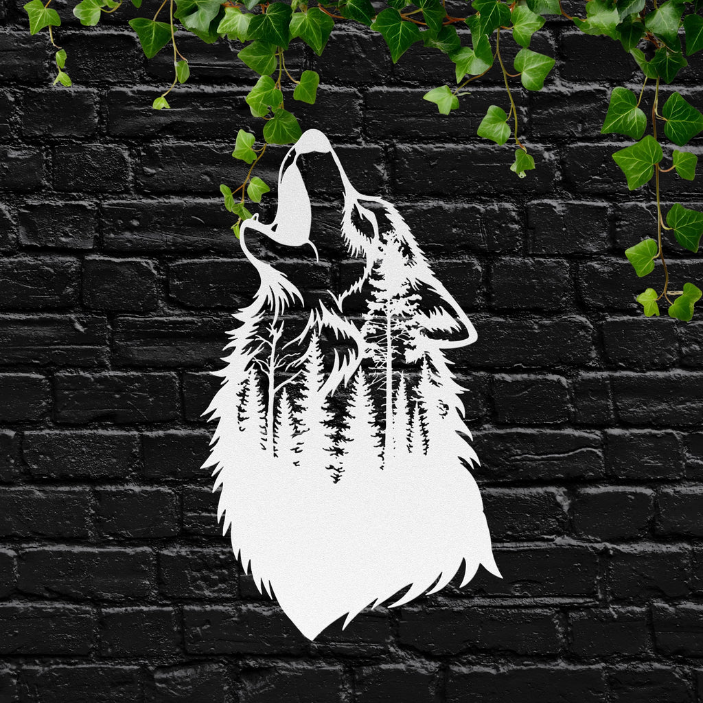 Howling Wolf Metal Wall Art, Wilderness Forest Scene Sign, Wildlife Nature Lover Home Gift