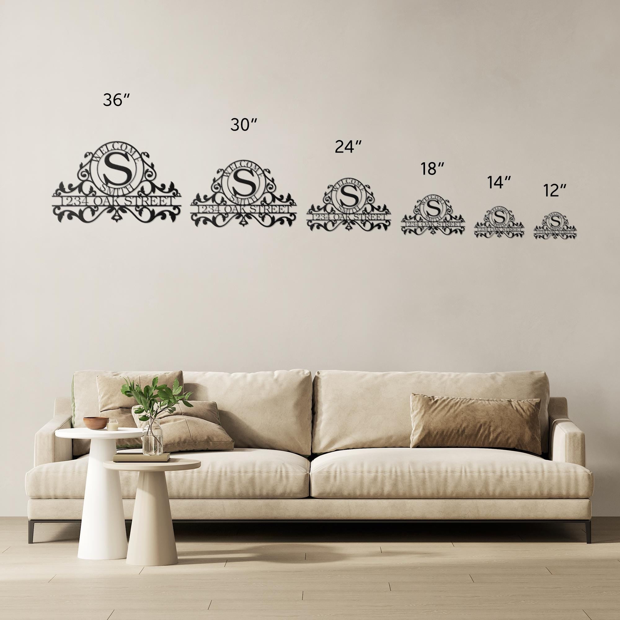 Personalized Metal Address Sign, Scrollwork Family Name Plaque