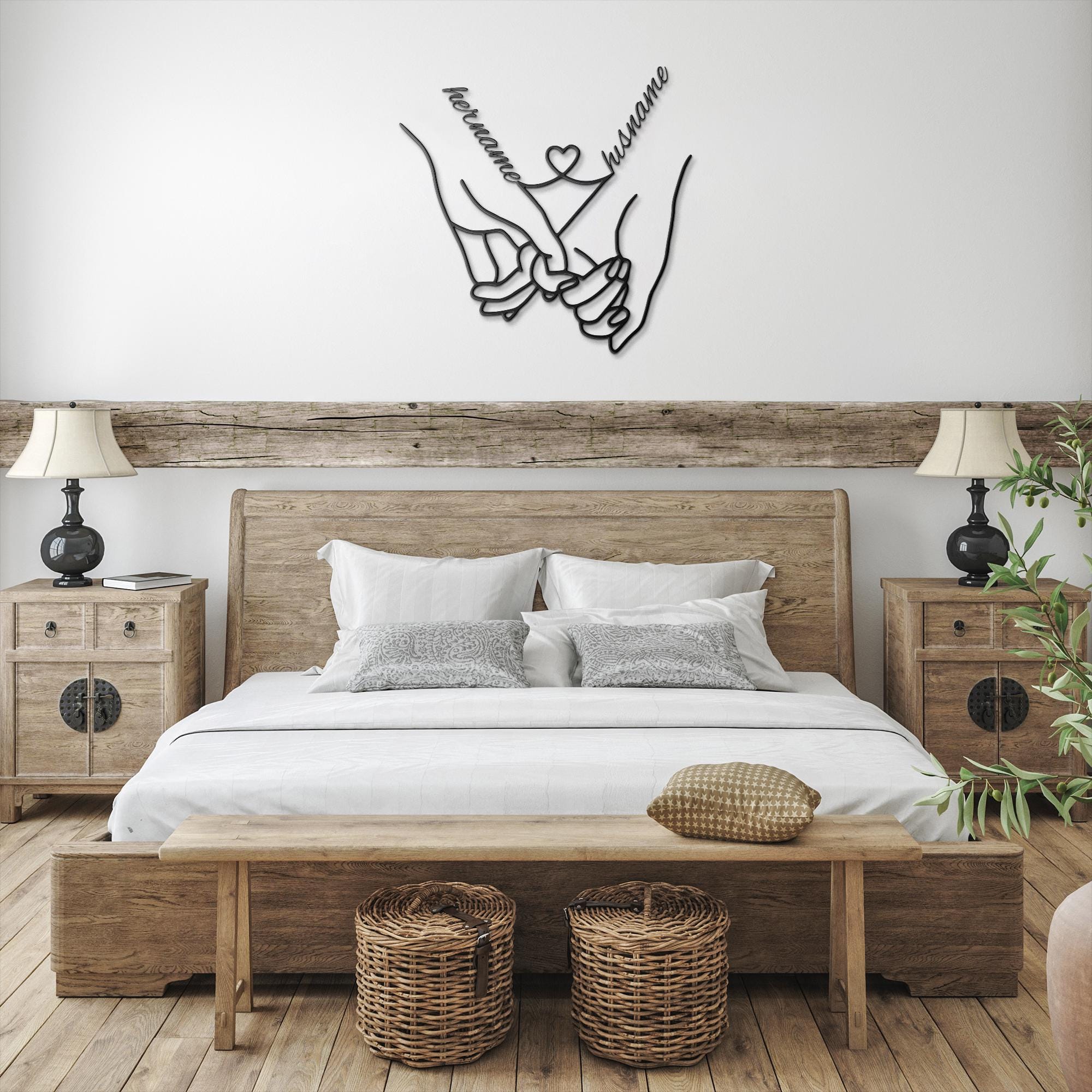 Personalized Couple Hands Metal Sign, Custom Name Wall Art