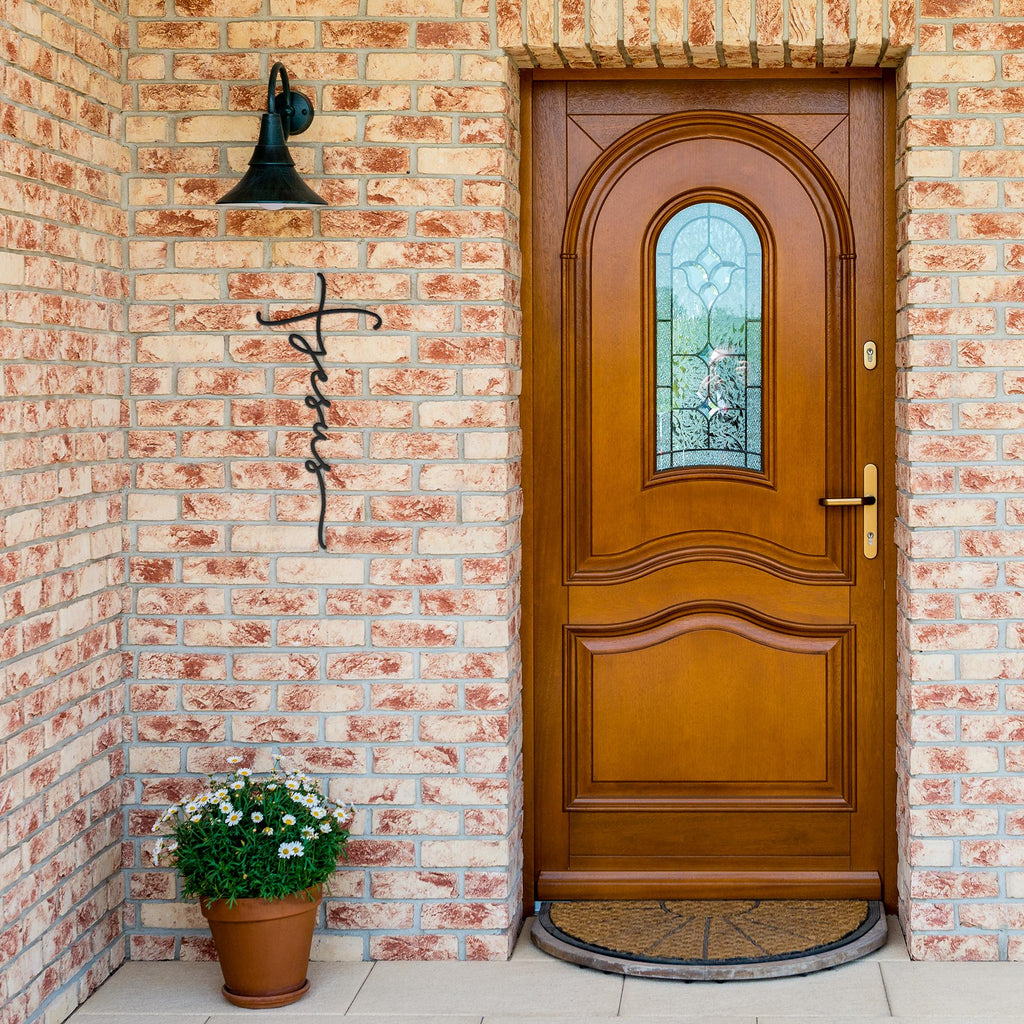 Jesus Name Cross Metal Wall Art: Christian Home Decor