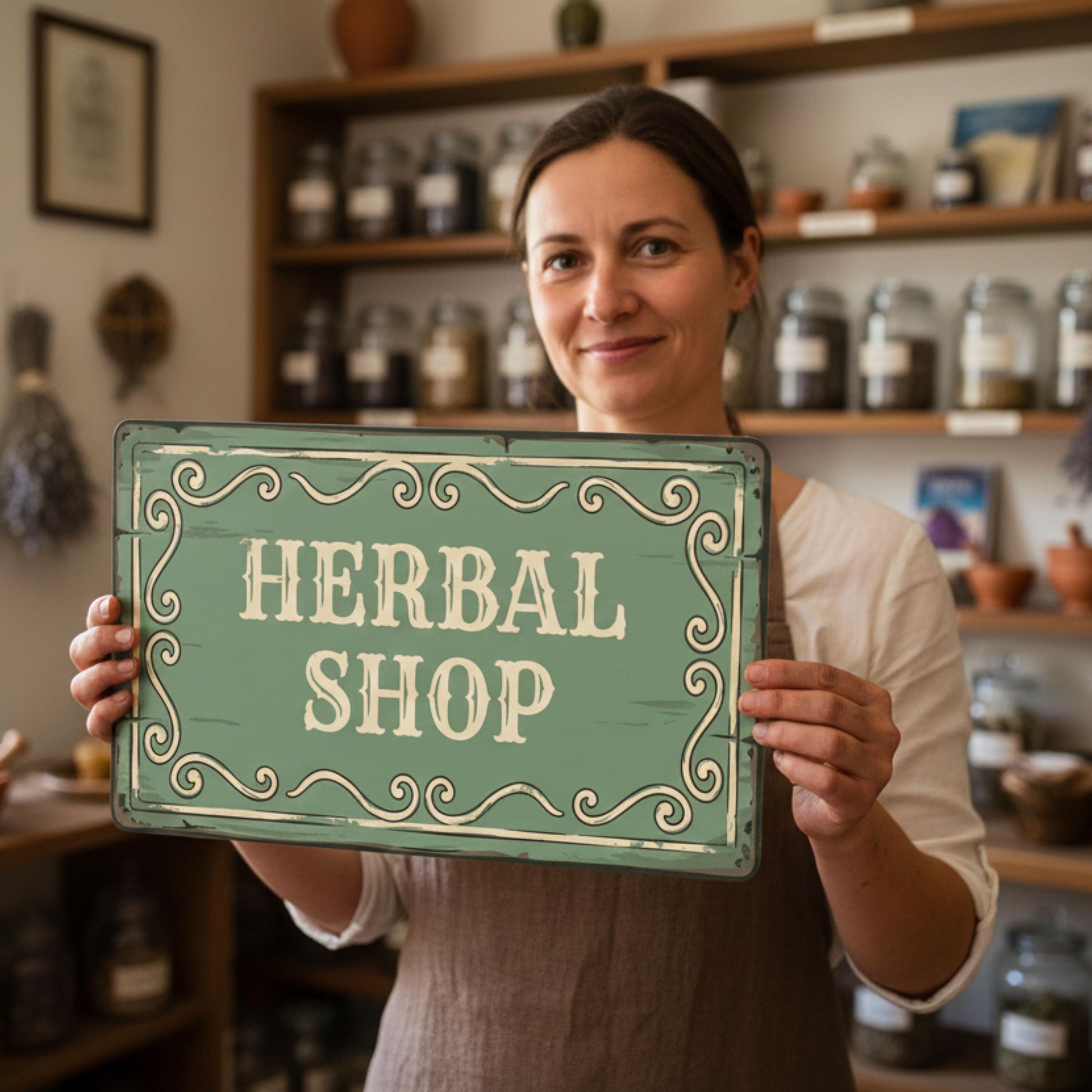 Rustic Herbal Shop Sign, Apothecary Natural Wellness Vintage Metal Plaque, Health Decor