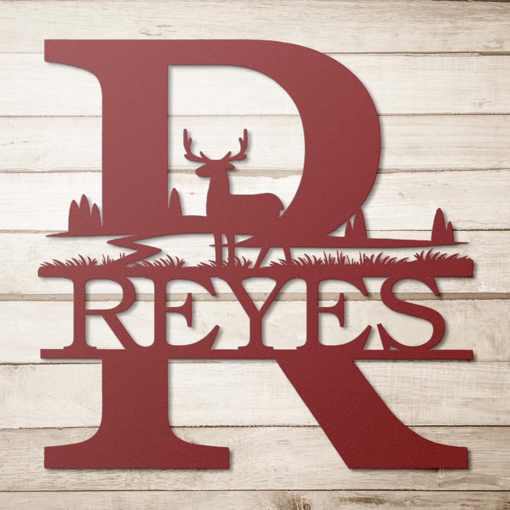 Personalized Split Letter Sign, Initial Deer Metal Monogram, Custom Family Name Sign, Rustic Hunting Decor, Die Cut Wall Art