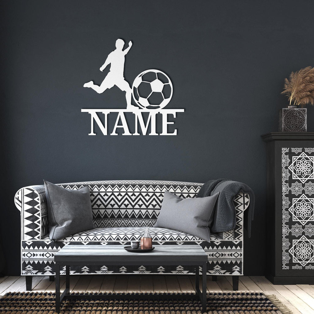 Custom Soccer Player Metal Sign, Personalized Boy Room Decor