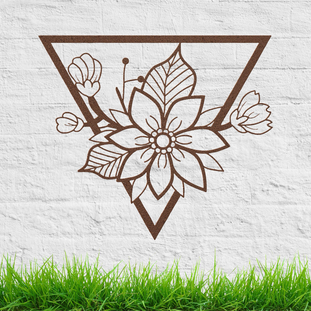 Geometric Floral Metal Wall Art, Flower Triangle Sign, Boho Bedroom Home Decor