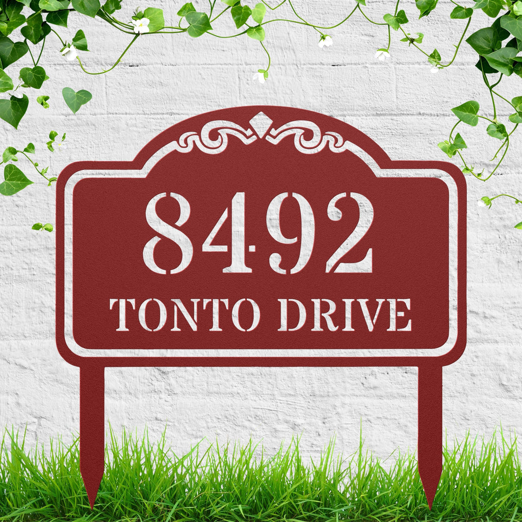 Classic Stenciled Metal Address Sign, Personalized Die-Cut House Number Plaque, Custom Yard Stake, Elegant Home Exterior Decor
