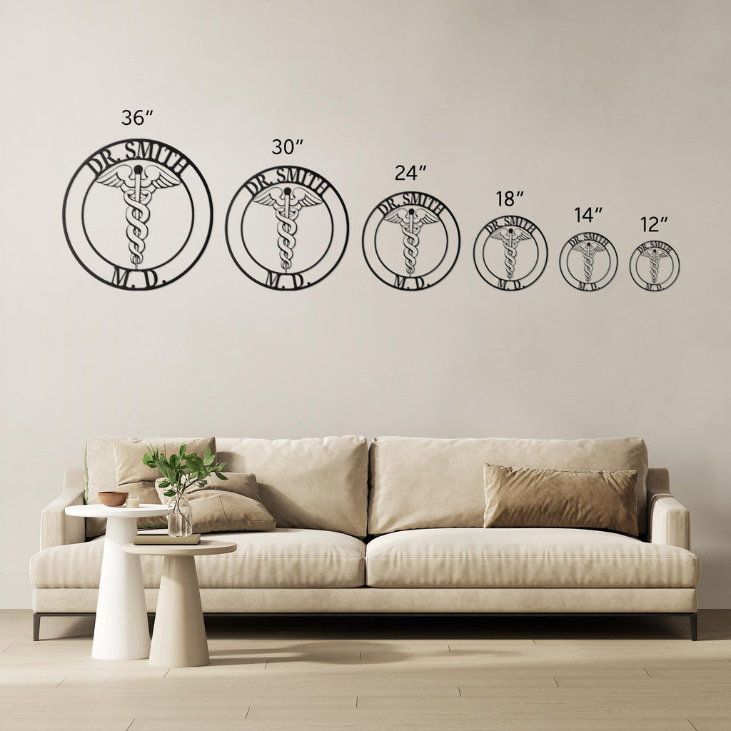 Personalized Metal Sign | Custom Doctor Sign with Steel Caduceus Emblem & Medical Office Decor