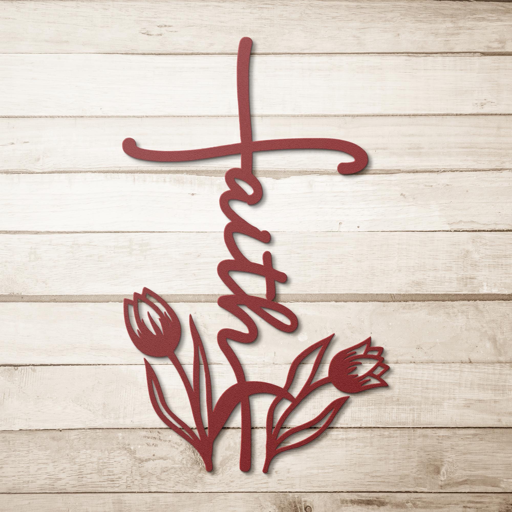 Faith Cross Metal Wall Art, Tulip Flower Christian Sign, Religious Home Decor Gift