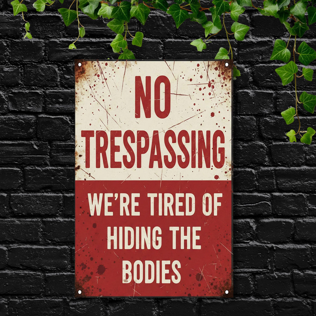 No Trespassing Sign - Funny Metal Sign | Sarcastic Security & Man Cave Wall Art