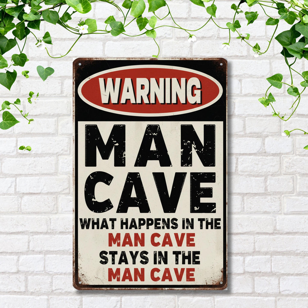 Funny Man Cave Sign, Warning Man Cave Decor, Retro Metal Sign, Garage Wall Art