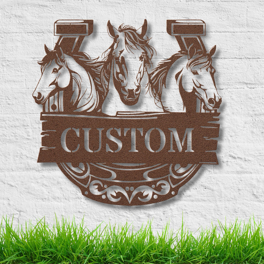 Custom Horse Metal Sign, Horseshoe Wall Art, Personalized Equestrian Decor, Gift for Ranch