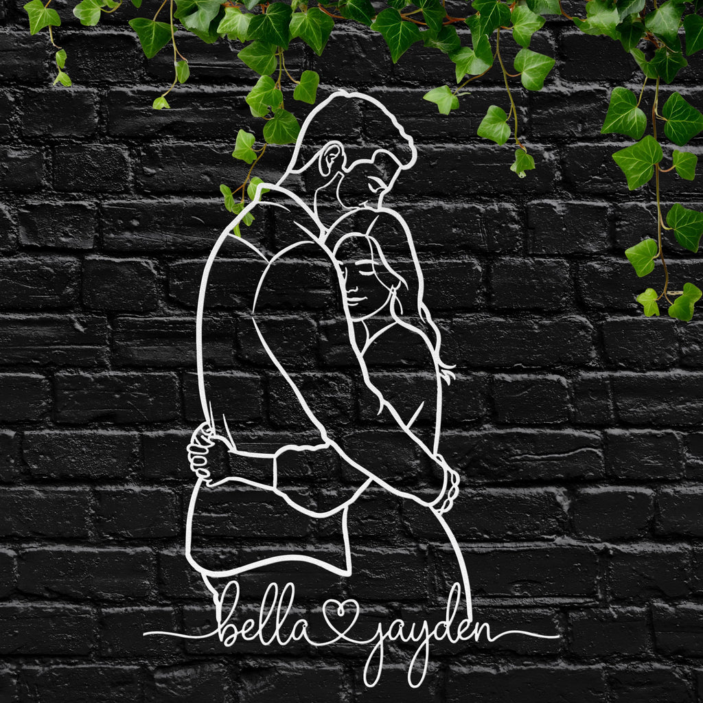 Custom Metal Sign – Personalized Couple Hug Silhouette | Unique Wedding Gift