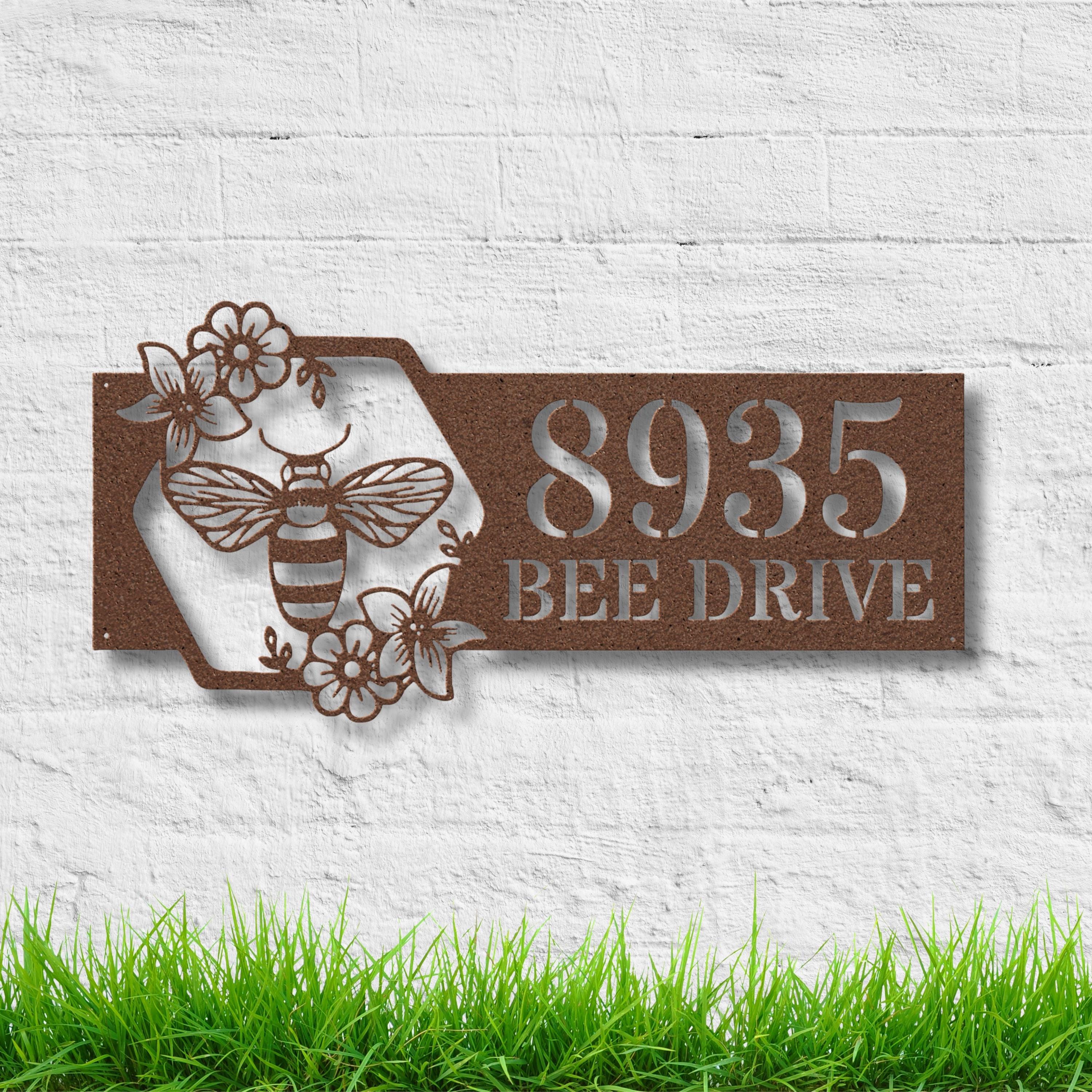Custom Metal Address Sign - Personalized Bee Honeycomb House Number Plaque