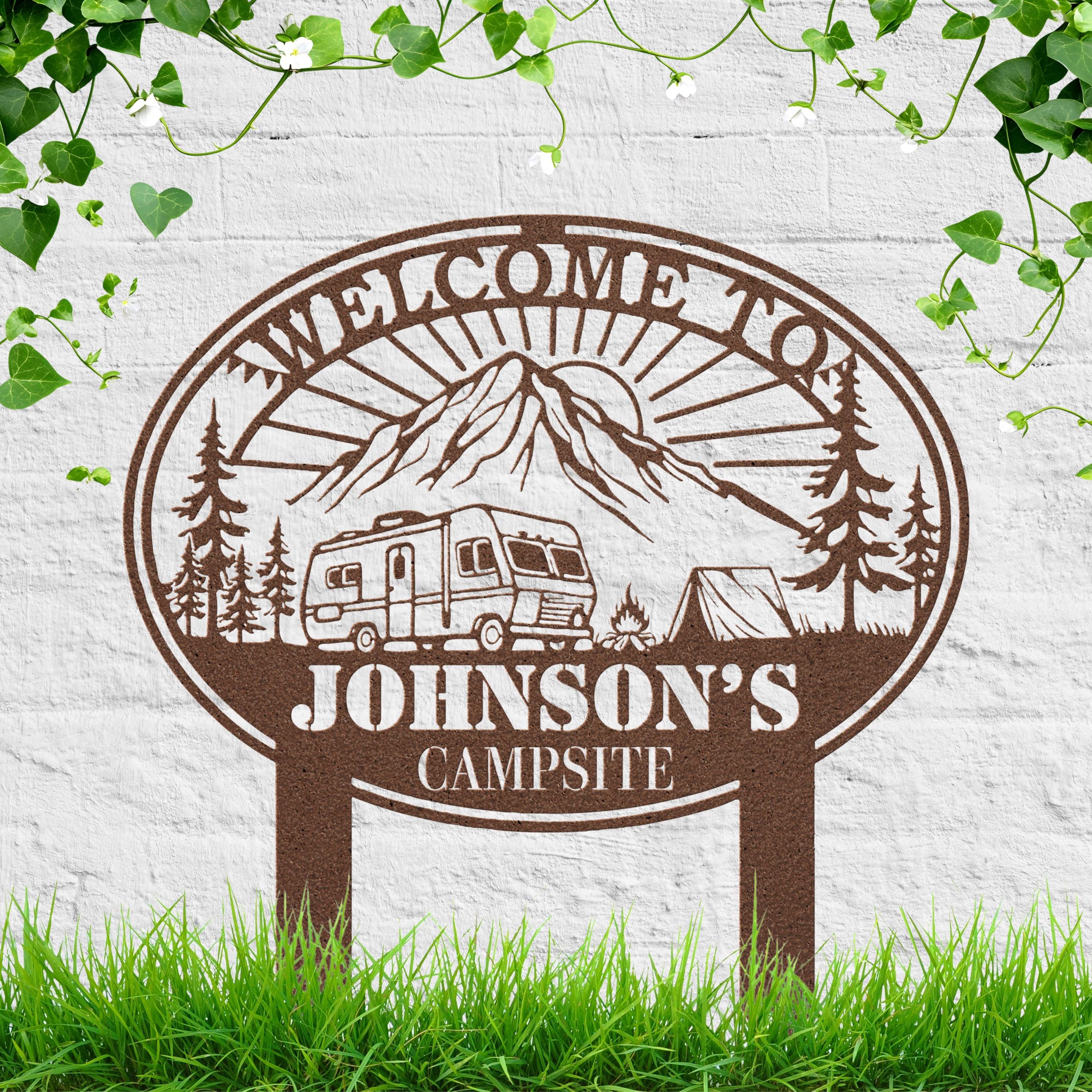Welcome RV Campsite Metal Sign, Personalized Mountain Outdoor Camping Decor, Custom RV Trailer Gift