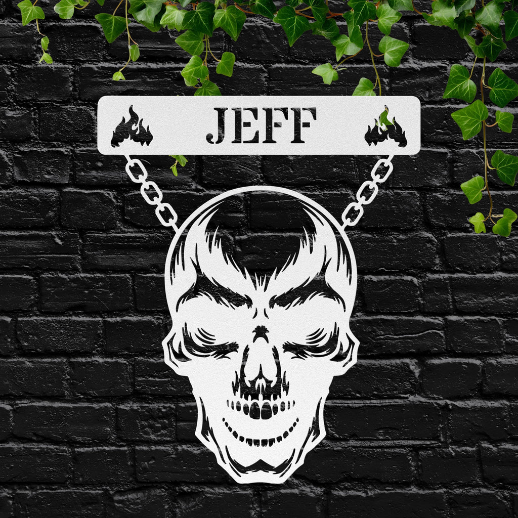 Personalized Skull Metal Sign, Custom Name Biker Wall Art, Gothic Decor, Man Cave Signage