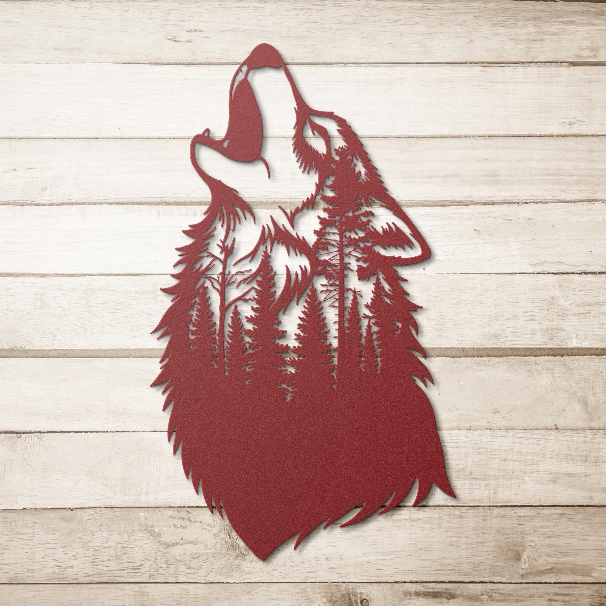 Howling Wolf Metal Wall Art, Wilderness Forest Scene Sign, Wildlife Nature Lover Home Gift