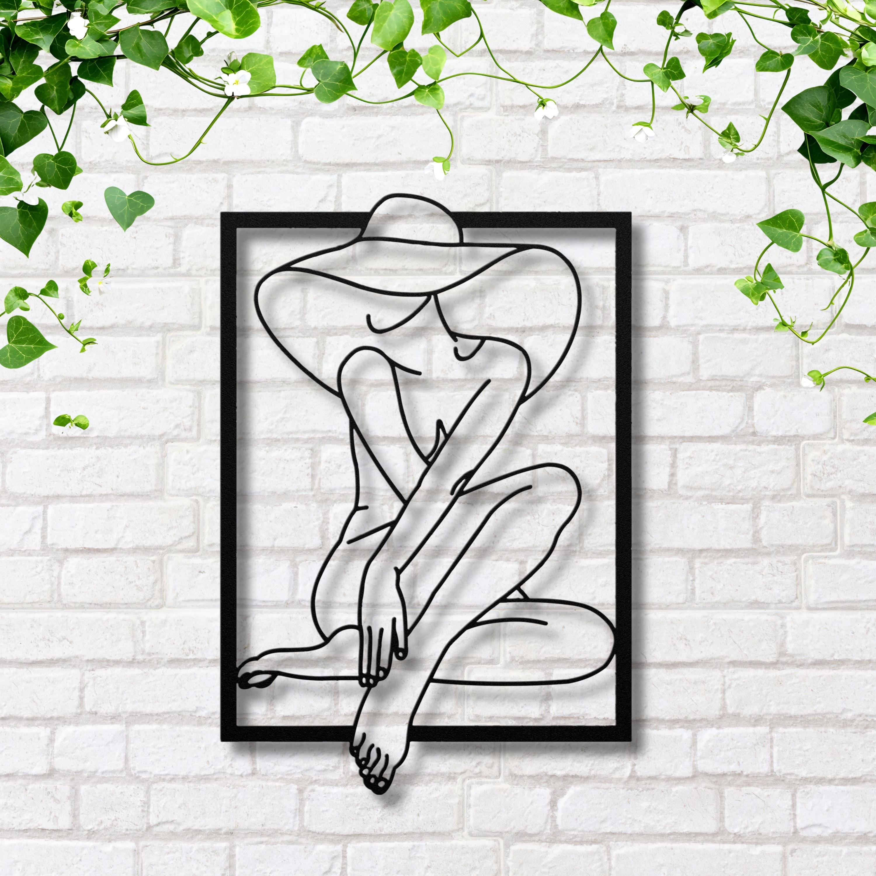 Minimalist Woman Line Art Metal Sign, Boho Wall Decor