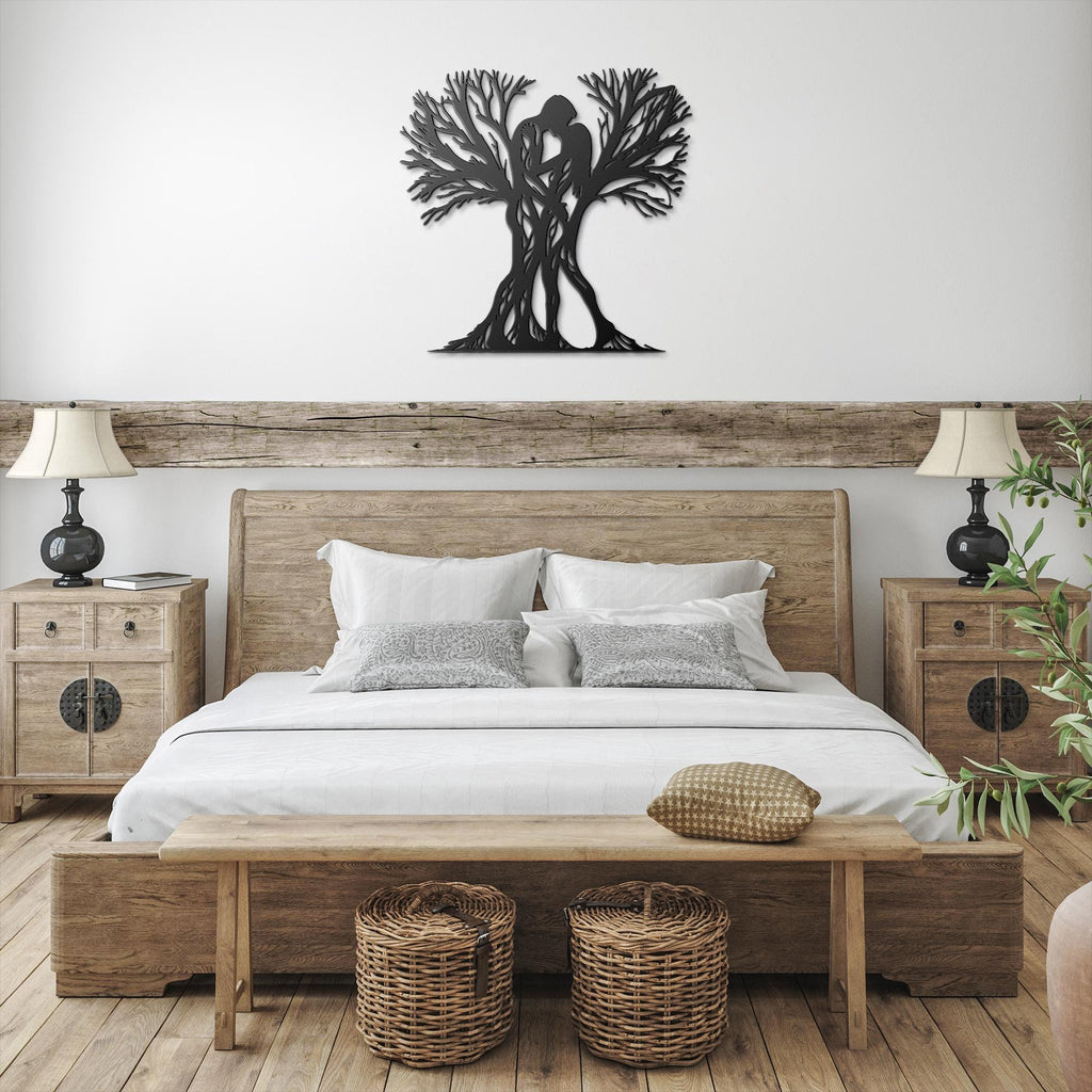 Tree of Love Metal Wall Art | Couple Silhouette, Anniversary Gift