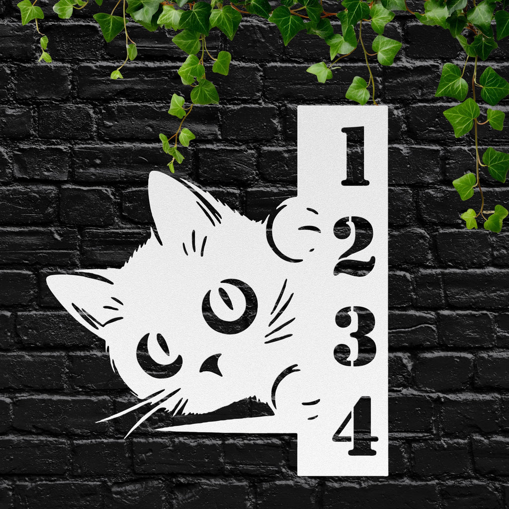Personalized Cat Address Sign, Peeking Kitty Metal Wall Art