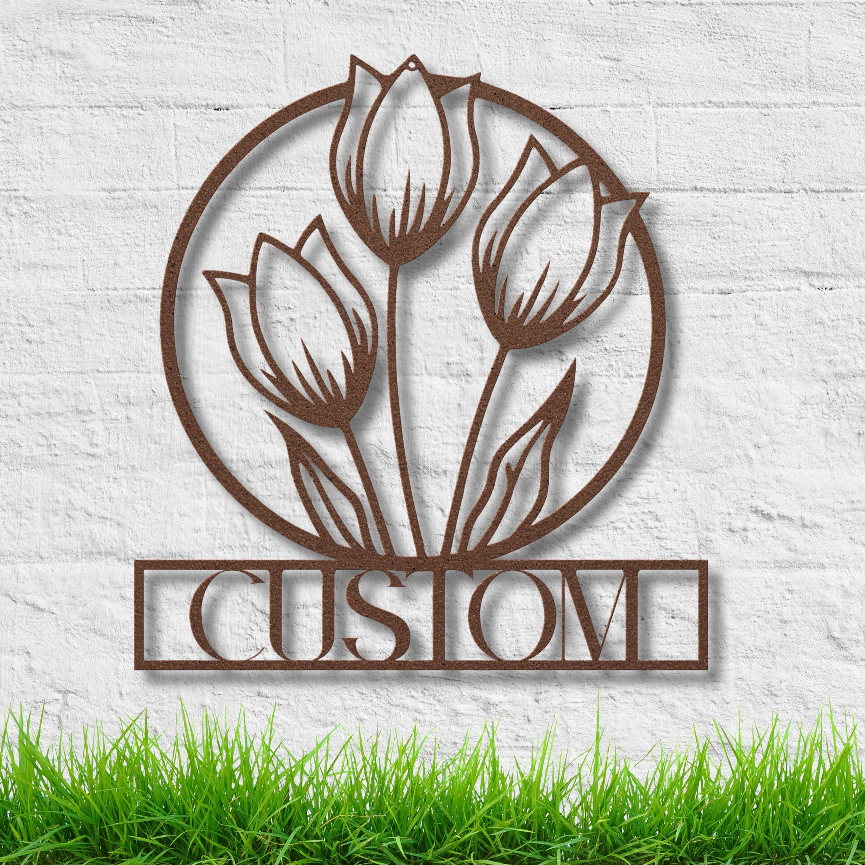 Custom Tulip Flower Metal Wall Art | Personalized Garden Sign