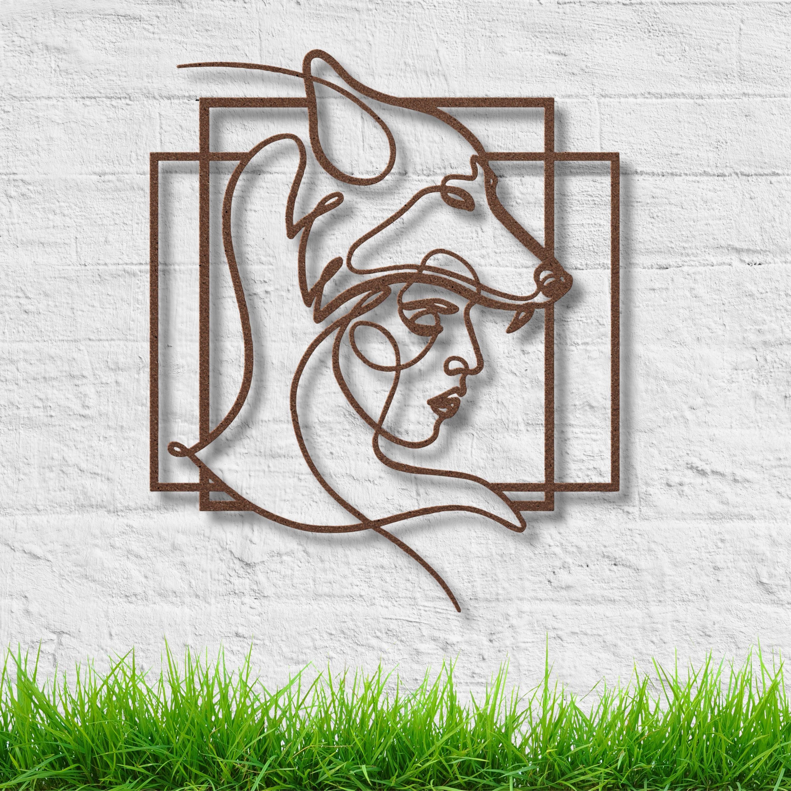 Woman and Wolf Metal Art, Minimalist Line Sign, Spirit Animal Decor, Wild Nature Gift, Black Metal Wall Art