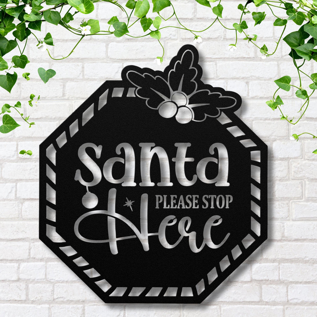 Santa Stop Sign - Custom Christmas Door Decor | Festive Metal Welcome Plaque