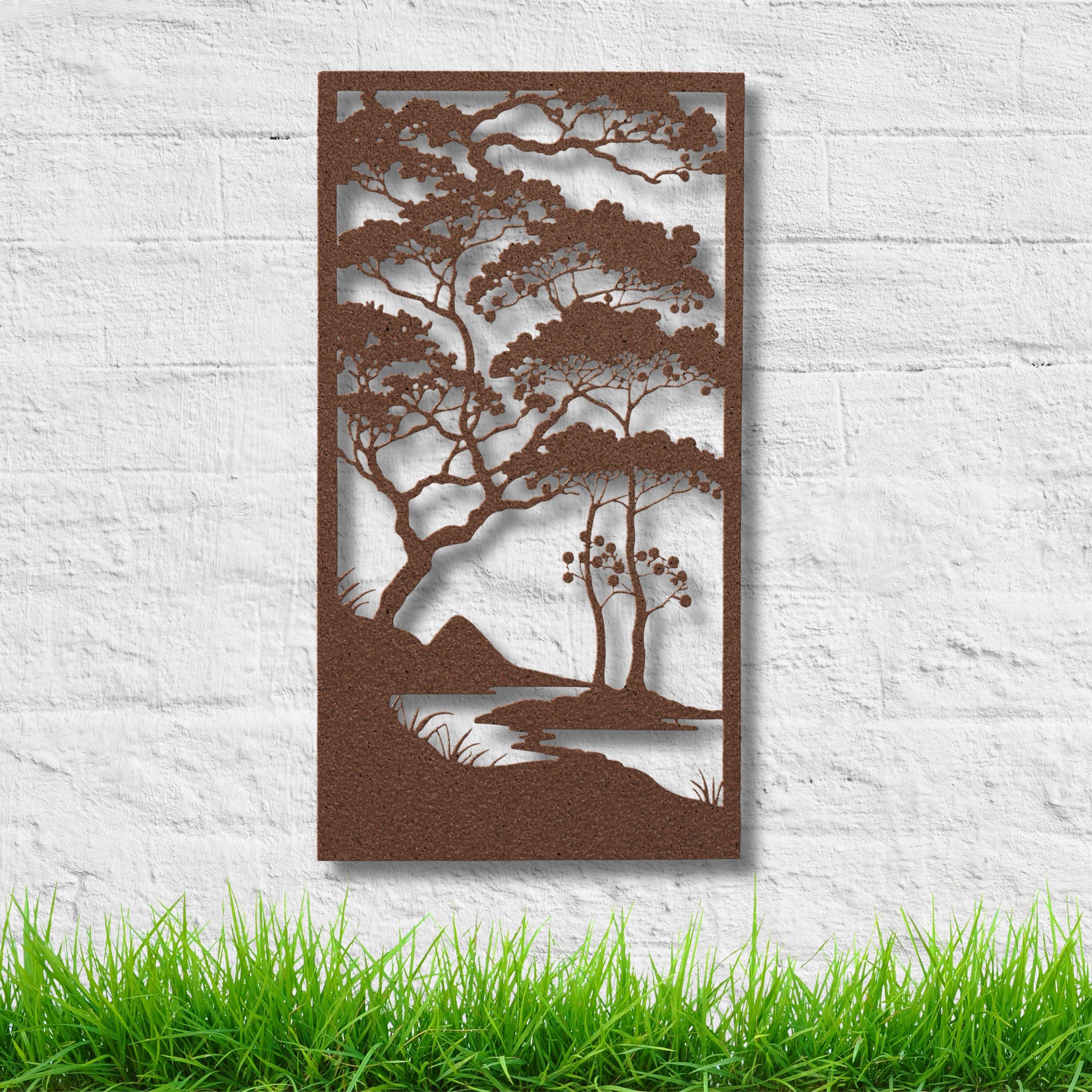 Japanese Pine Metal Wall Art, Zen Forest Tree Decor, Asian Style Landscape, Outdoor Sign
