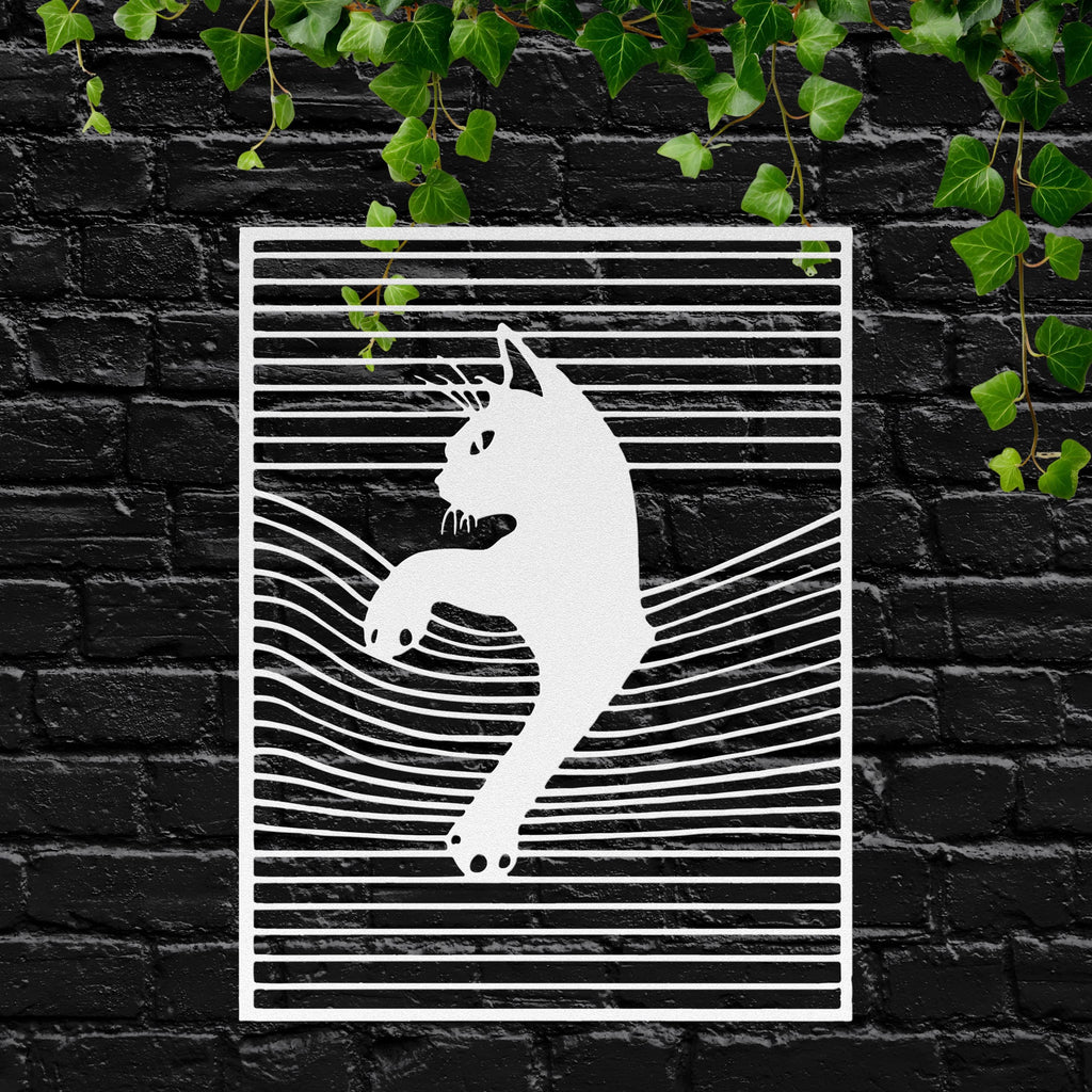 Curious Cat Metal Wall Art in Window Blinds | Feline Silhouette Sign | Unique Pet Lover Decor | Die-Cut Funny Gift