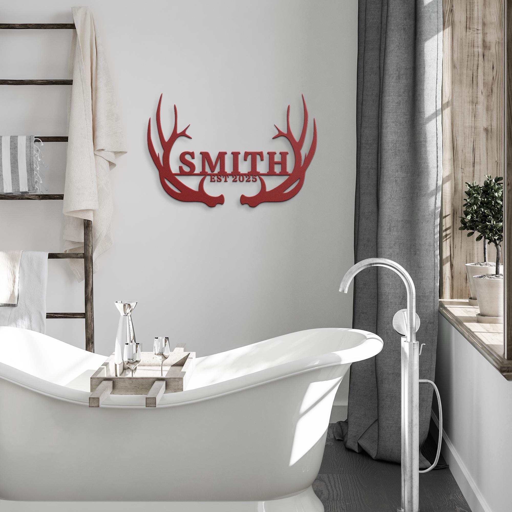 Personalized Antler Sign - Custom Family Name Metal Wall Art | Rustic Cabin Decor Gift