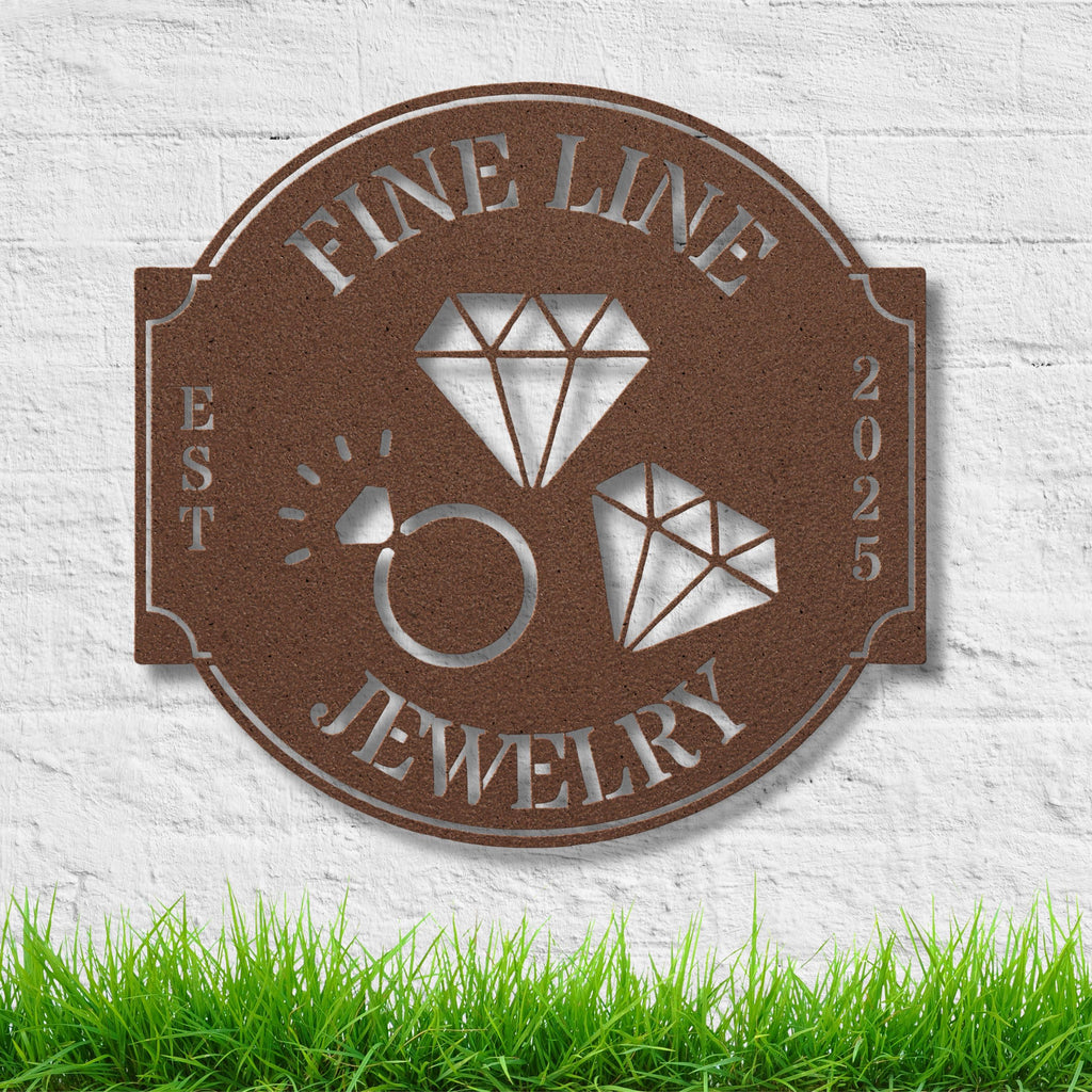 Custom Jewelry Business Sign | Personalized Metal Logo | Diamond Est. Date Shop Decor
