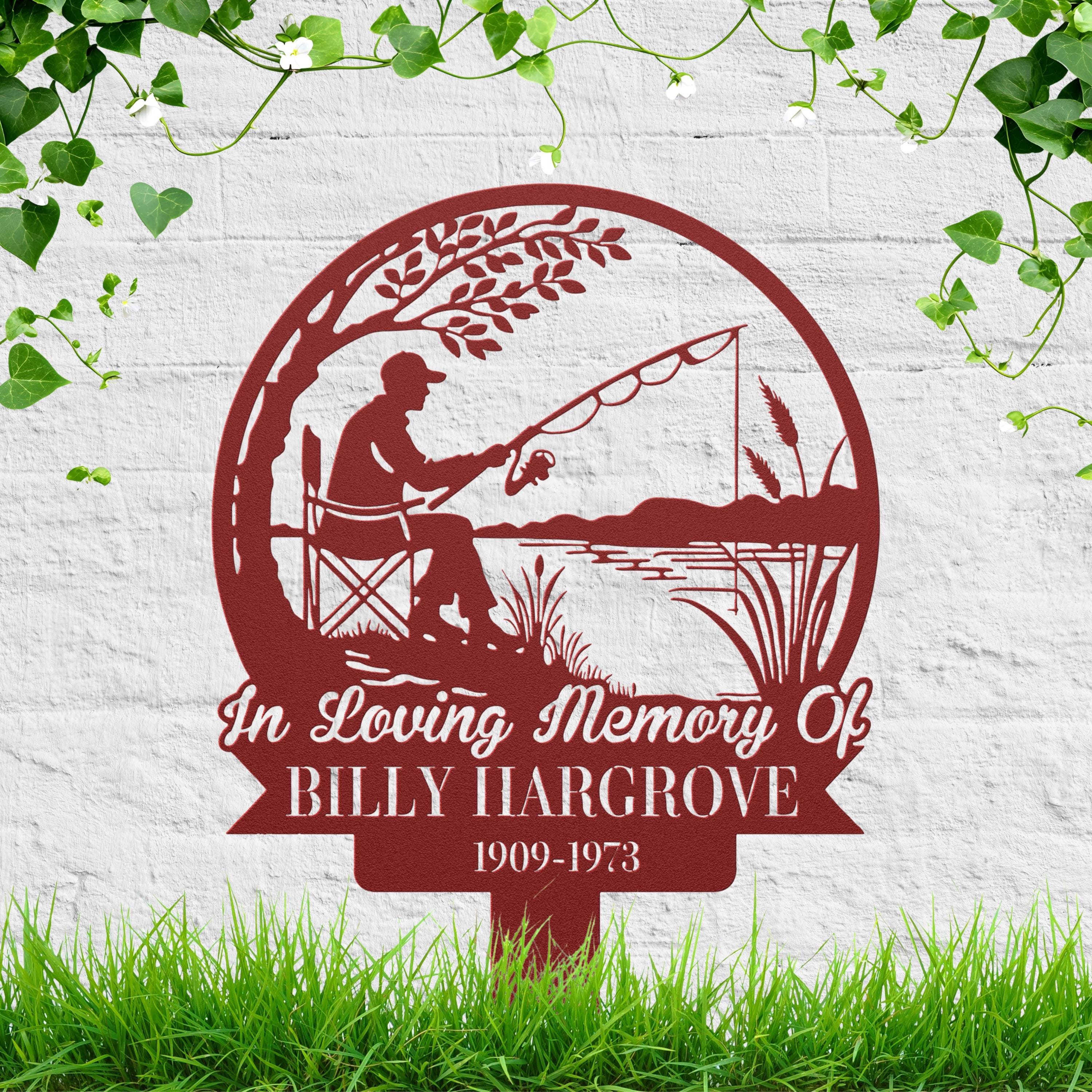 Fisherman Memorial Plaque, In Loving Memory Grave Marker, Personalized Fishing Garden Stake Sympathy Gift