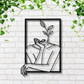 Abstract Woman Face Metal Wall Art, Minimalist Line Drawing, Botanical Plant Decor, Modern Feminine Art, Above Bed Art Gift
