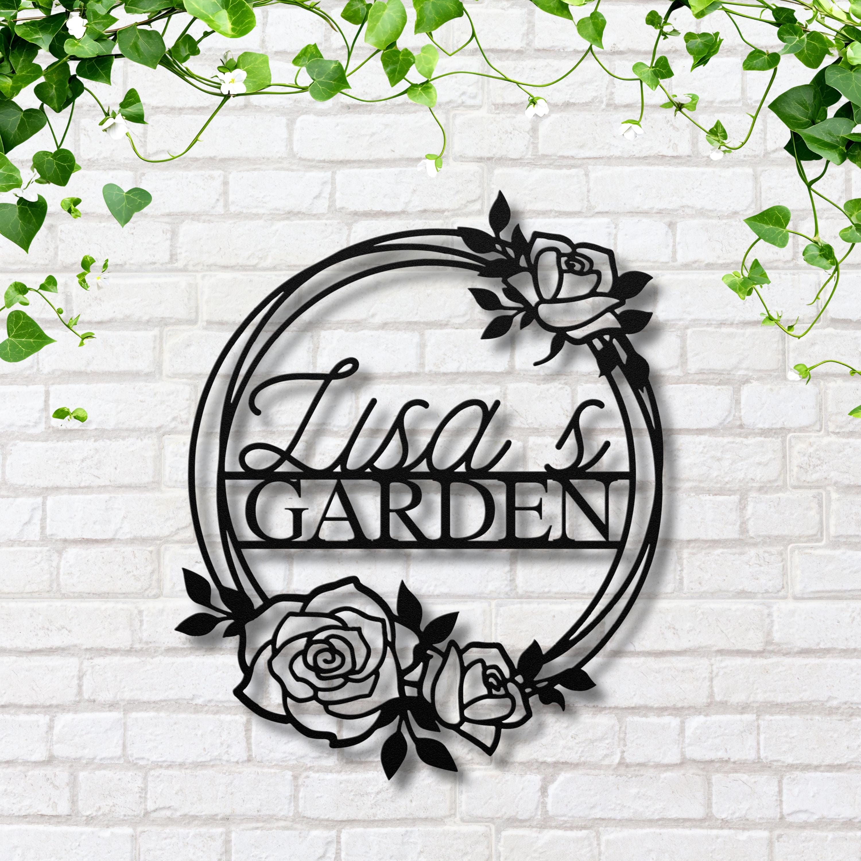 Personalized Rose Garden Metal Sign, Custom Name Plaque, Floral Wreath Decor