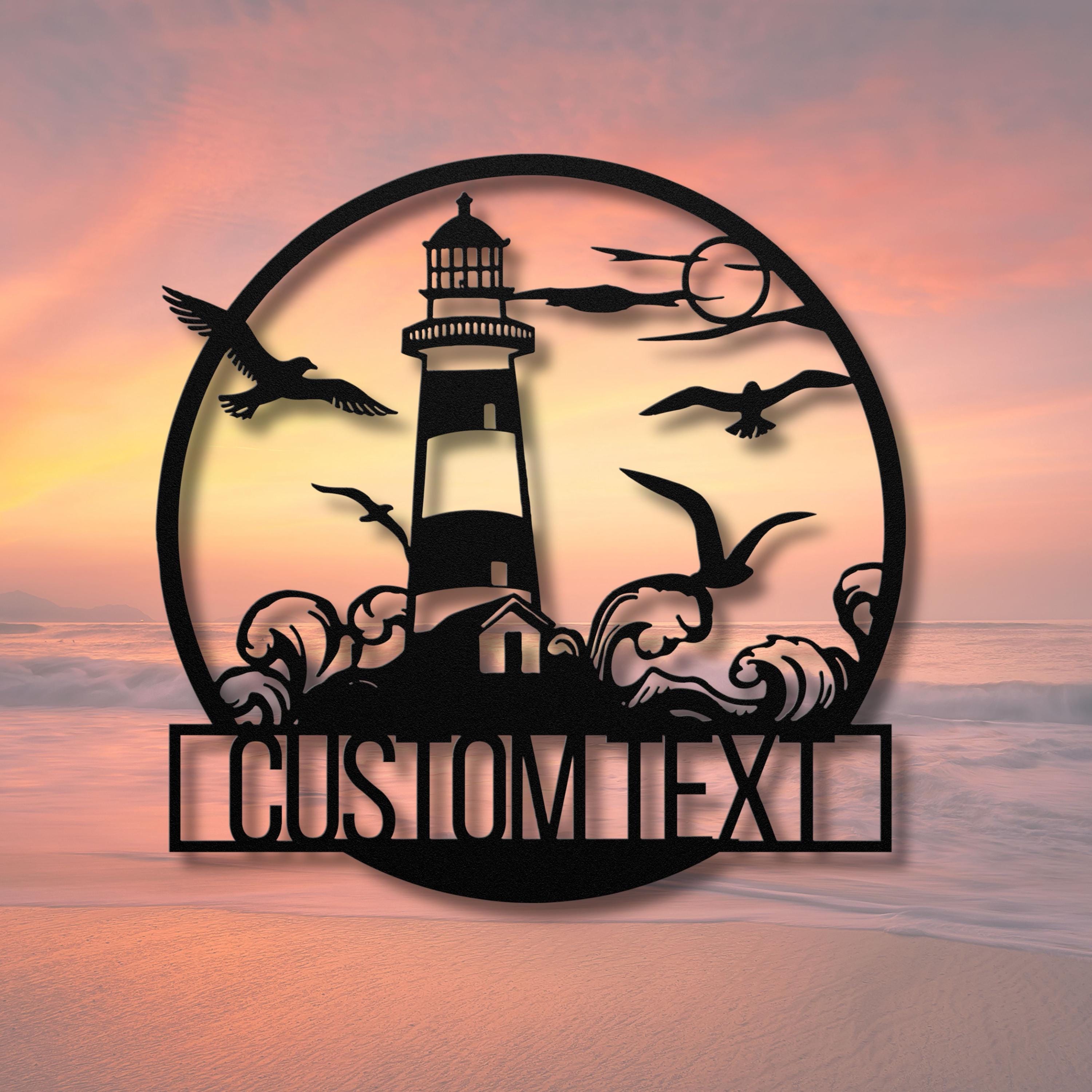 Personalized Lighthouse Metal Sign, Coastal Nautical Decor