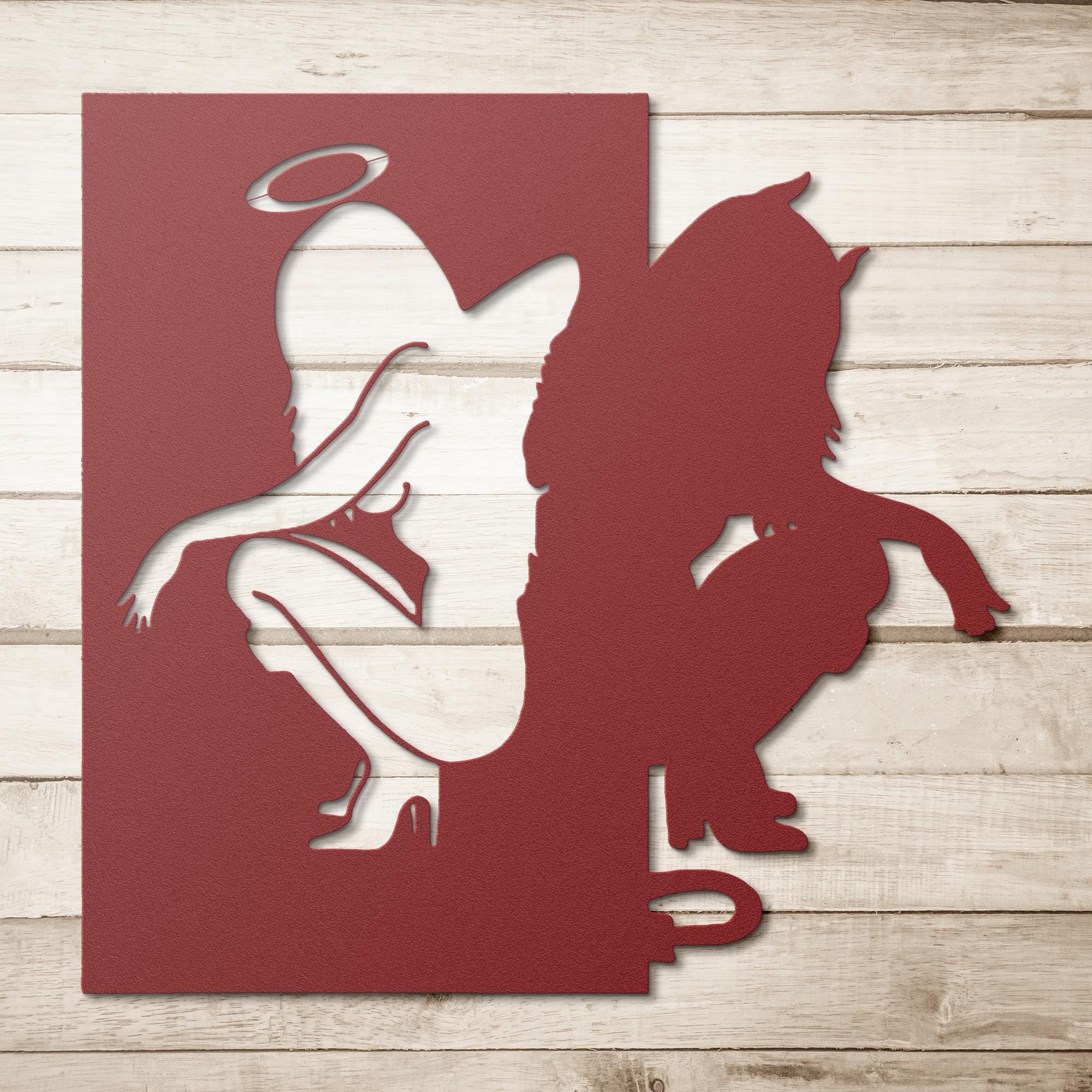 Angel Devil Wall Art – Good vs Evil Metal Silhouette Decor | Unique Contrast Design