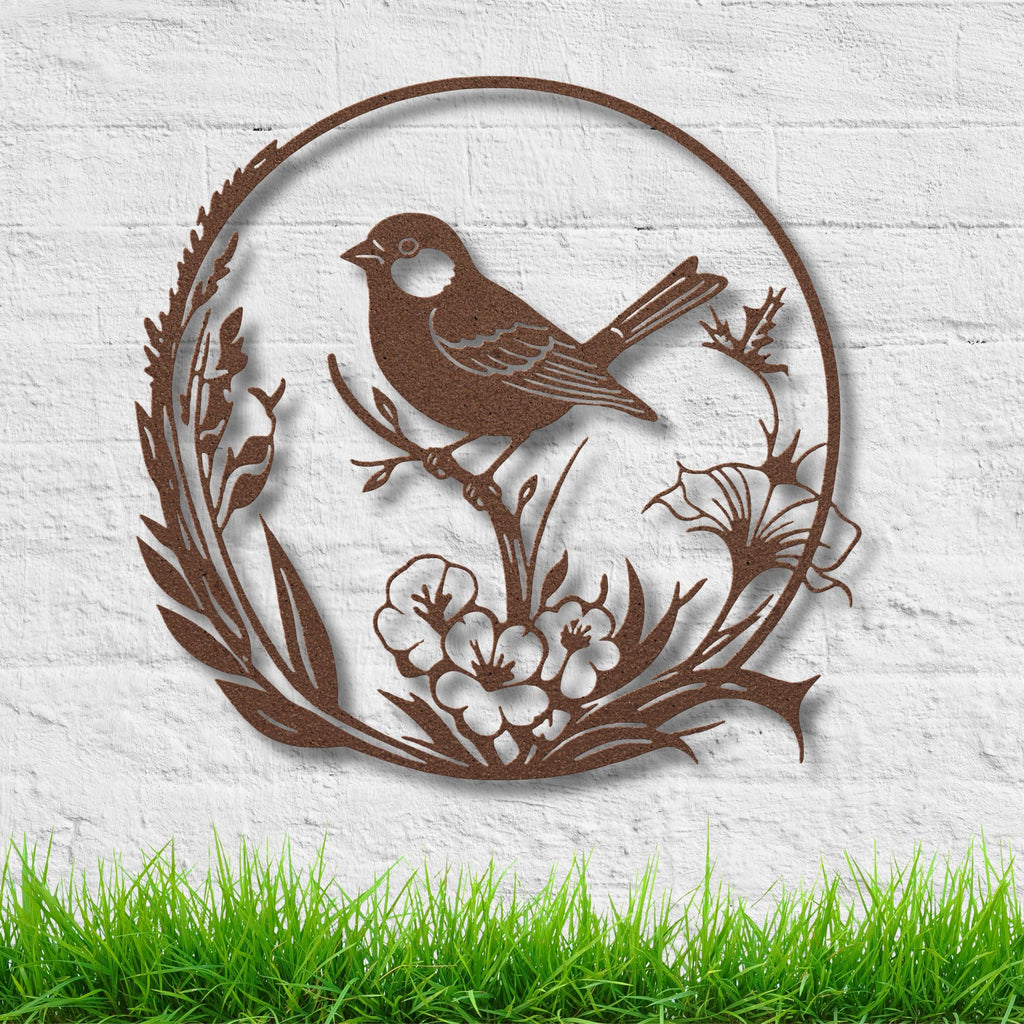 Metal Bird Wall Art, Floral Branch Silhouette, Nature Inspired Decor