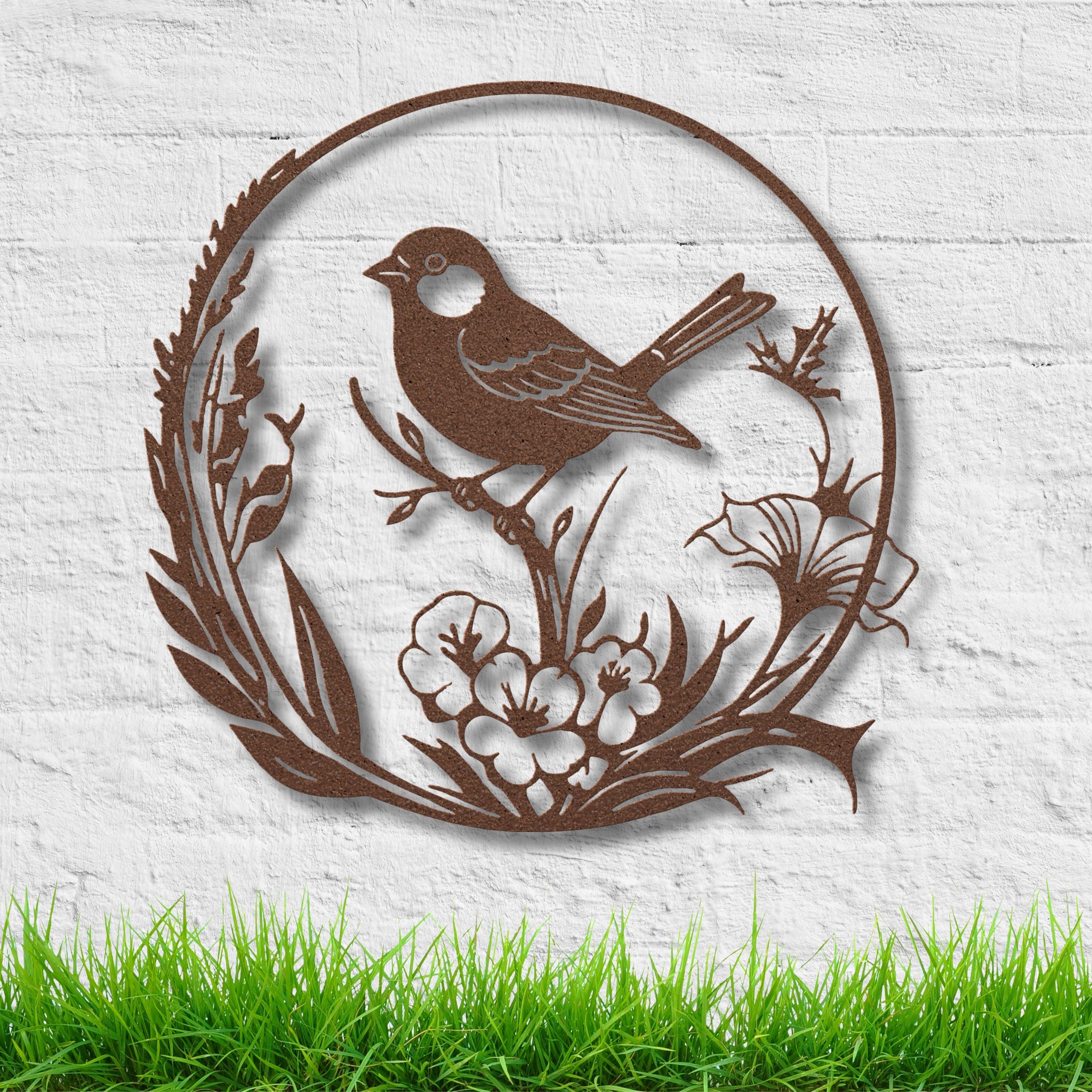 Metal Bird Wall Art, Floral Branch Silhouette, Nature Inspired Decor
