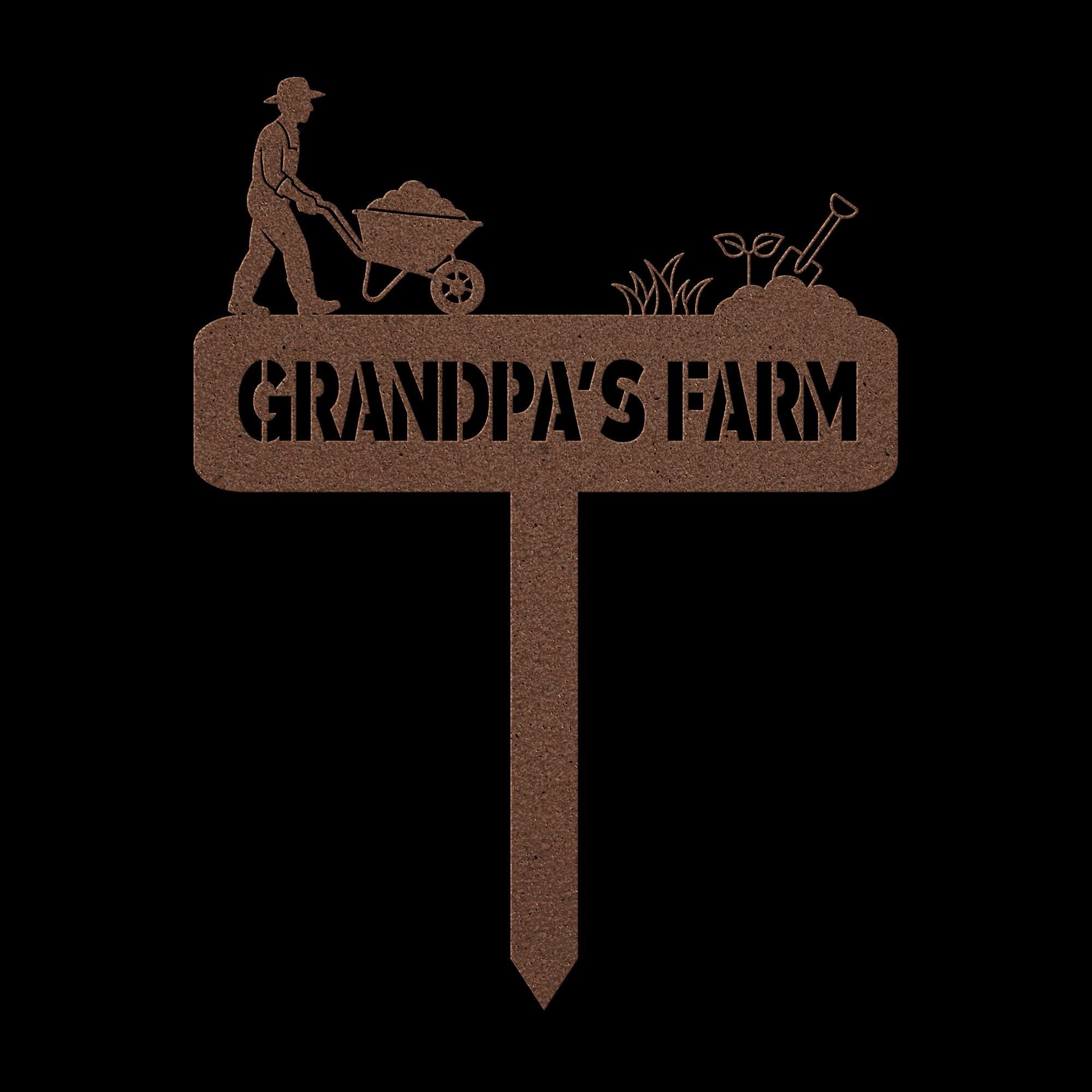 Personalized Metal Garden Sign: Farmer & Wheelbarrow Decor