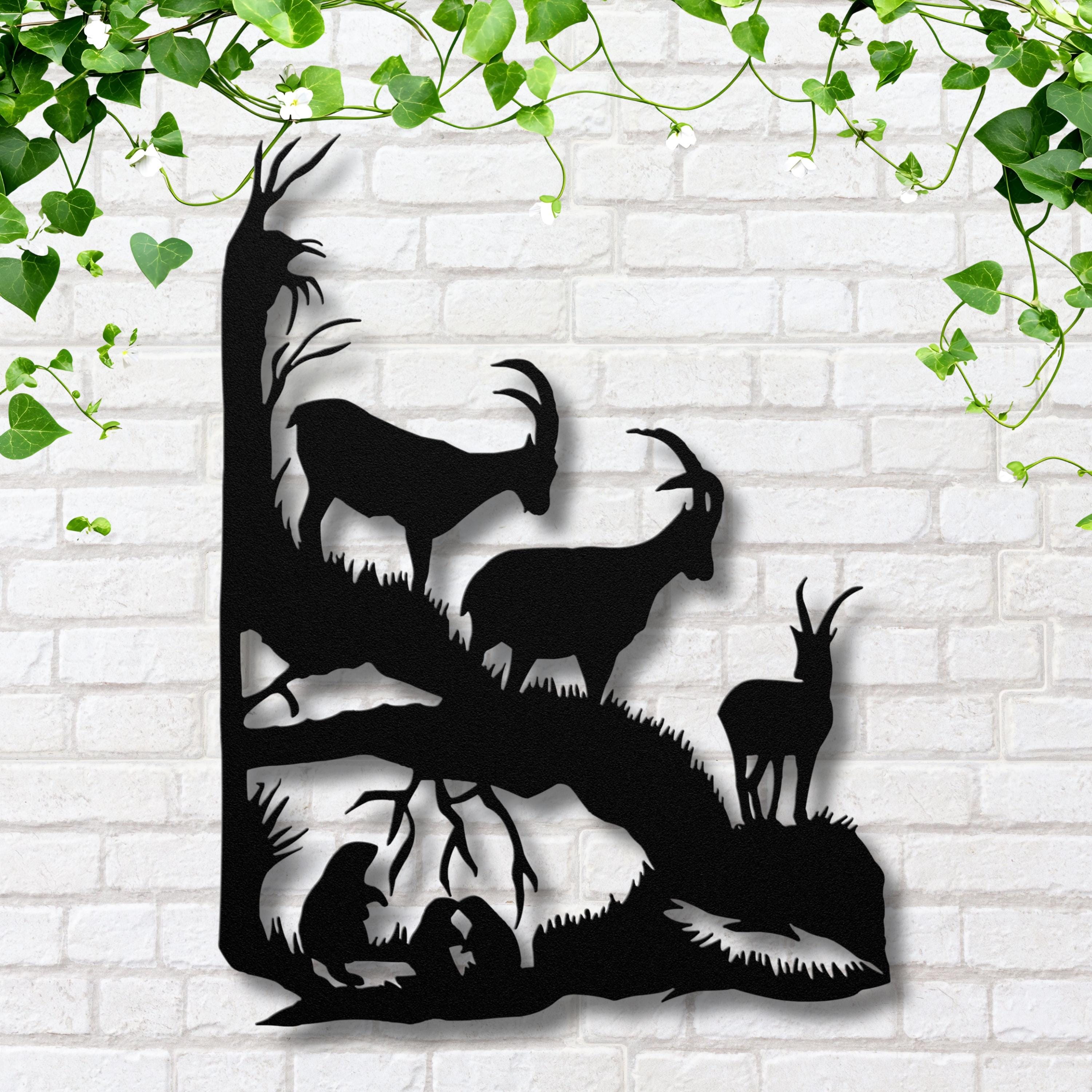 Ibex Mountain Metal Wall Art, Wildlife Silhouette Decor, Nature Cabin Sign, Rustic Forest Gift