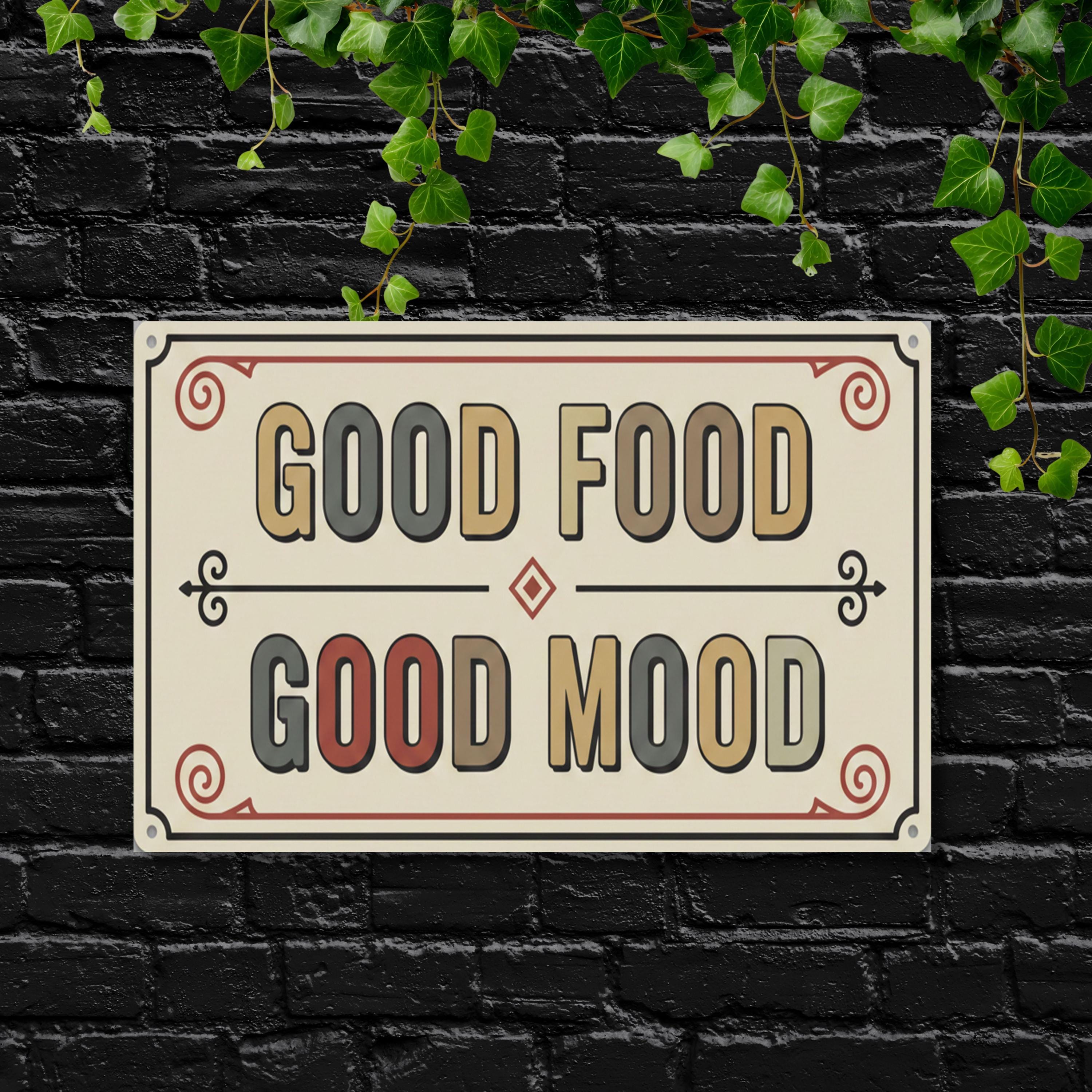 Good Food Good Mood Metal Sign, Kitchen Quote Wall Art, Dining Room Decor, Farmhouse Sign