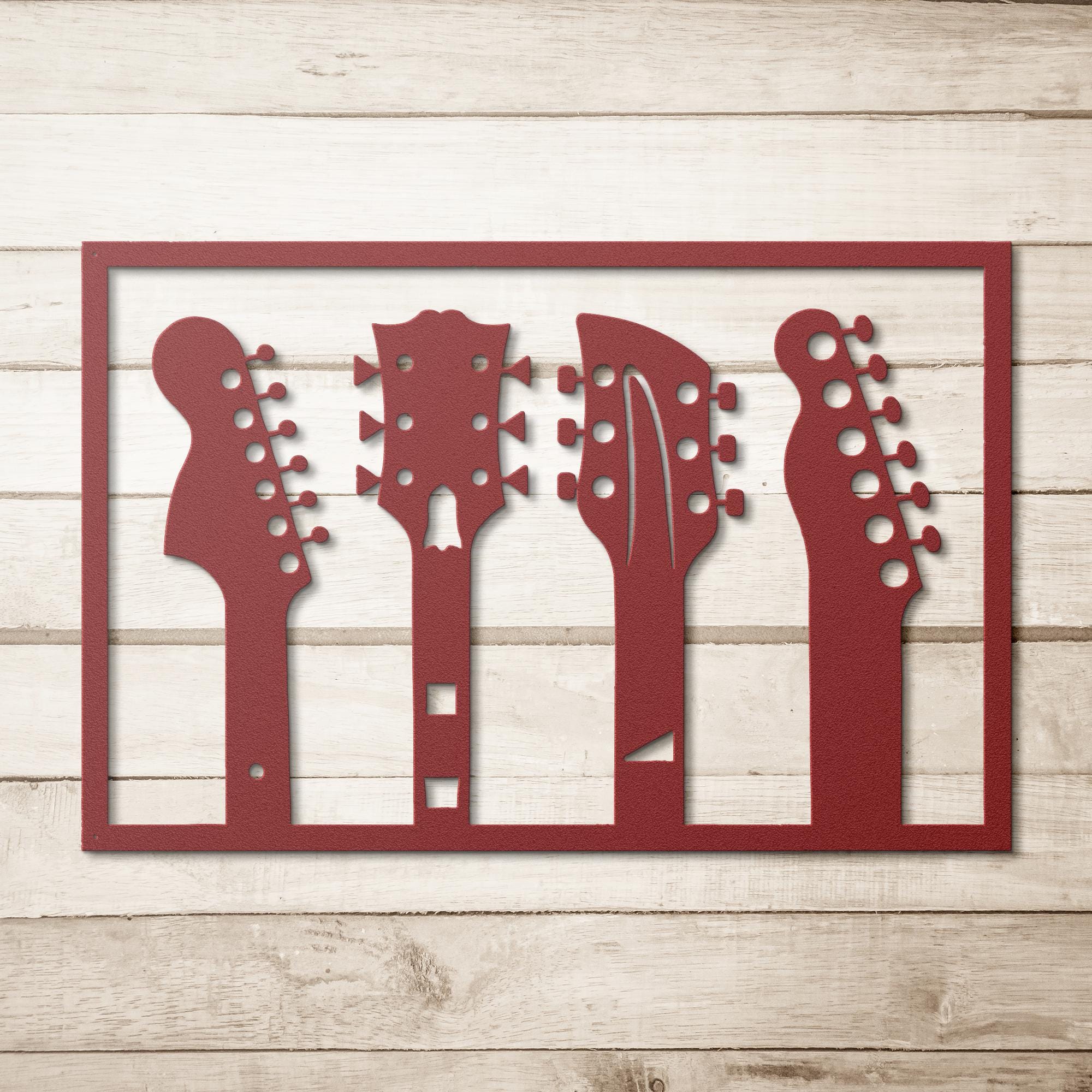 Guitar Headstocks Metal Wall Art, Music Studio Decor Gift for Guitarist, Musician Die Cut Sign