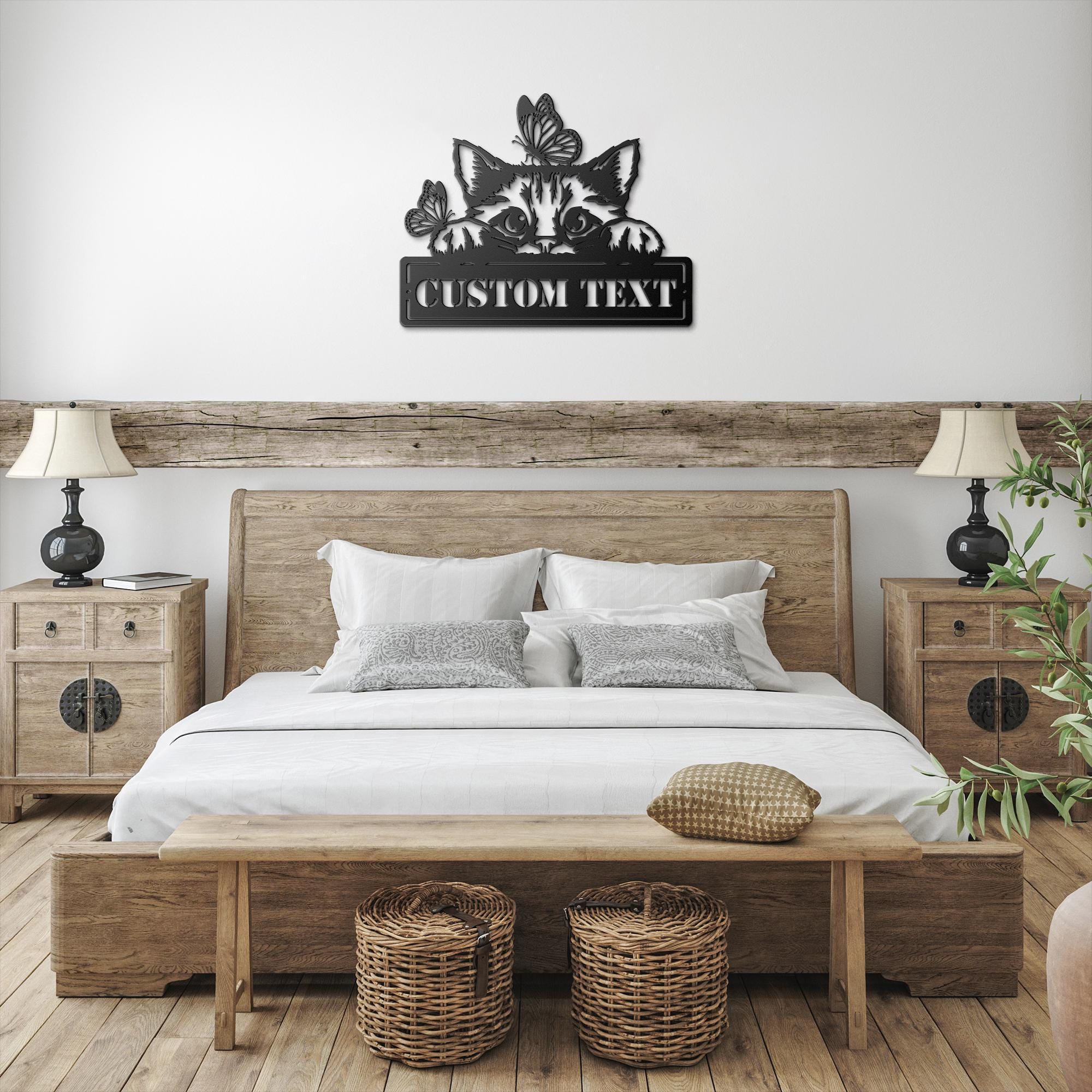 Personalized Cat Metal Sign | Kitten Die-Cut Art | Custom Pet Name Plaque | Butterfly Lover Gift | Animal Home Decor