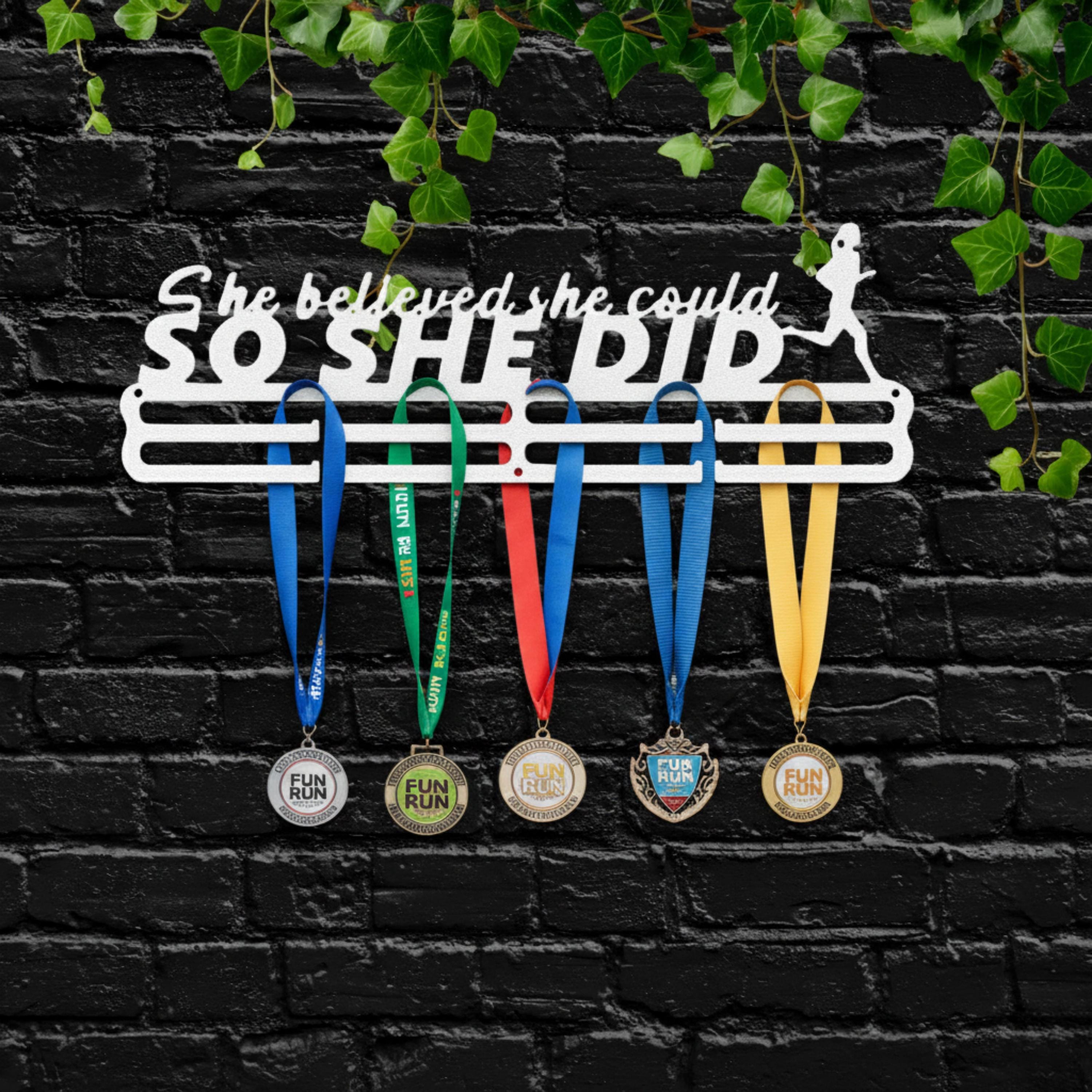 She Believed She Could So She Did Medal Hanger, Running Award Display, Marathon Rack