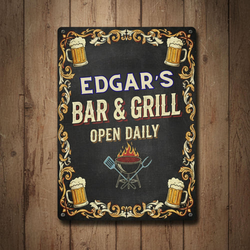 Custom Bar Metal Sign - Personalized Bar Sign | Man Cave Decor & Beer BBQ Gift
